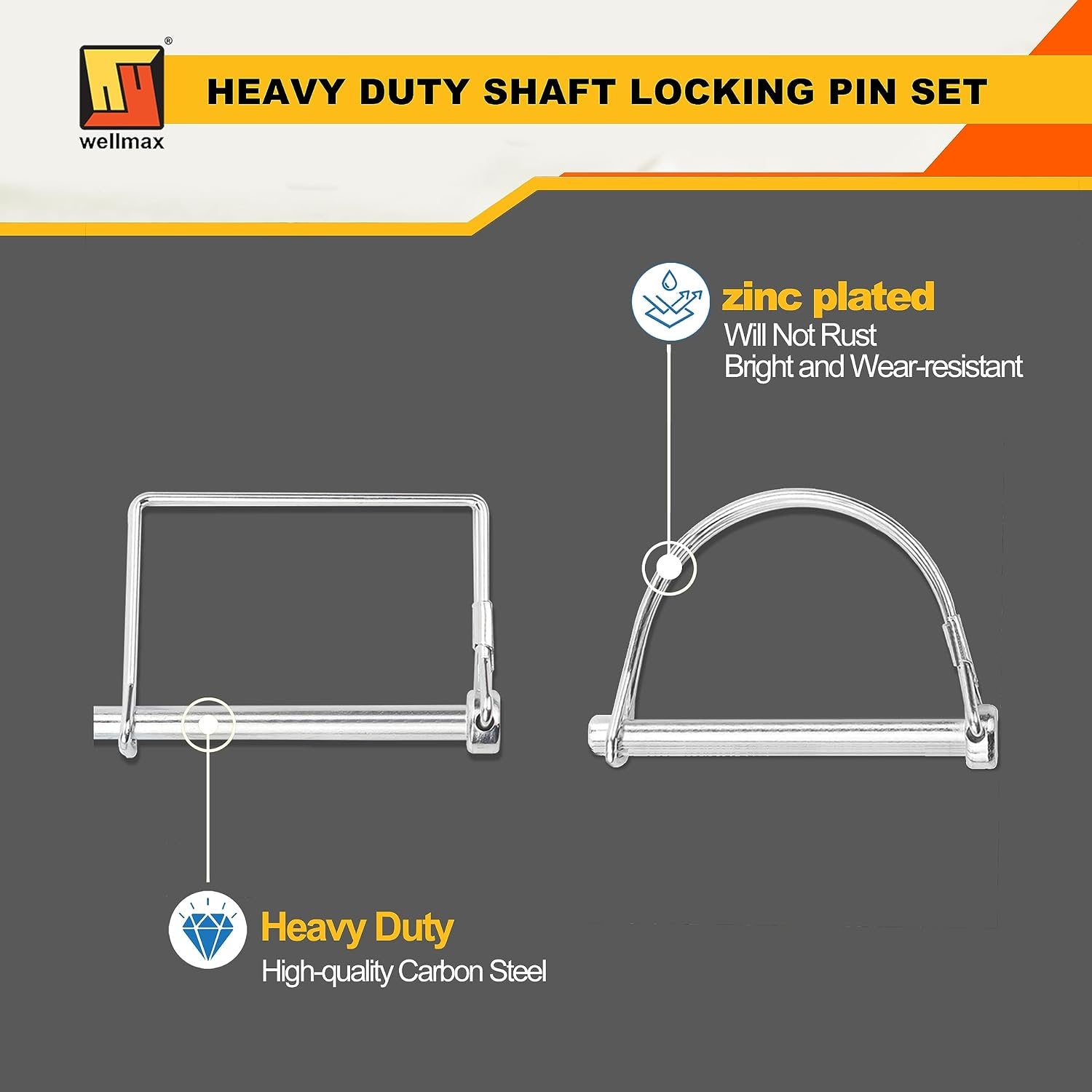 Wellmax 20 Pcs Shaft Locking Pin in 1/4", 5/16" and 3/8" Diameter Zinc-Plated Heavy Duty Safety Pins, Trailer Hitch Pin for Trailer Lock and Hitch Pin Lock for Farm Lawn Garden Wagons, Silver Color