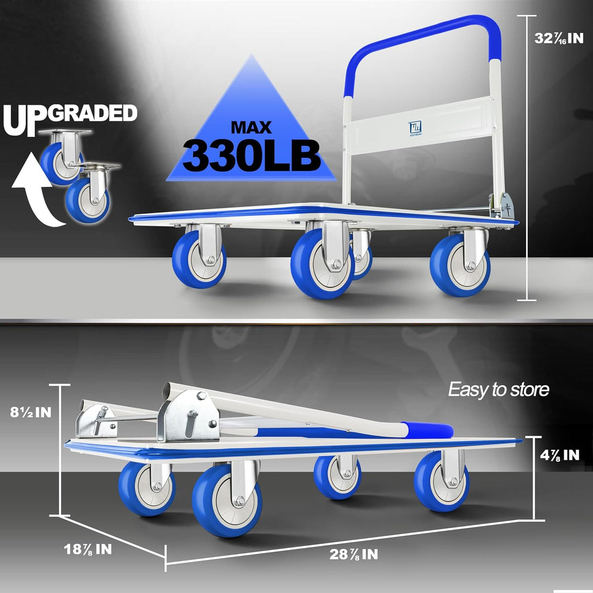 Push Cart Dolly by Wellmax, Moving Platform Hand Truck, Foldable for Easy Storage and 360 Degree Swivel Wheels with 660lb Weight Capacity, Yellow Color