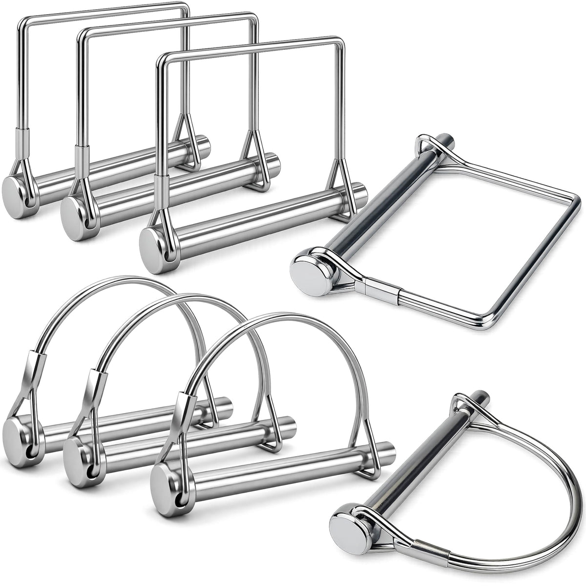 Wellmax 8-Pack Trailer Hitch Pins, 1/4" x 2-3/4" Safety Coupler Pin, Zinc-Plated Carbon Steel Wire Lock Pins for PTO, Farm, Lawn Garden Equipment, and Marine Use