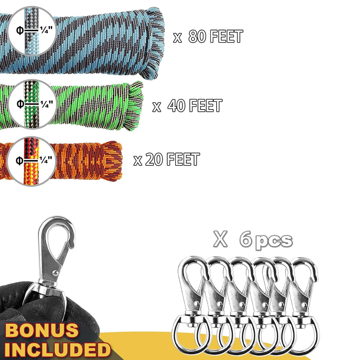 Wellmax Diamond Braided Polypropylene Rope with UV Treatment and Weather Resistant, 4 Pack 3/16 inch x 50ft Multi-Color