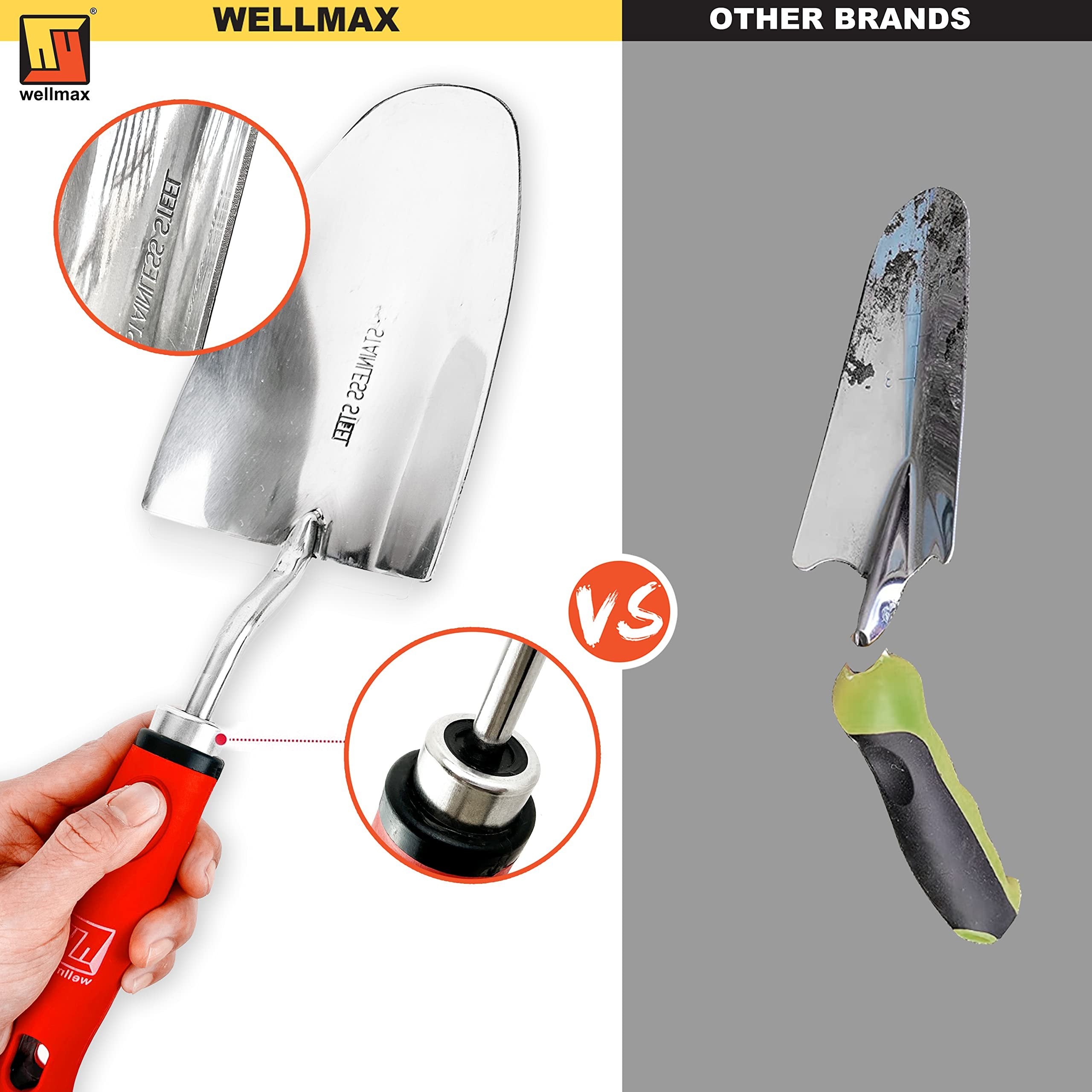 Wellmax Garden Tools Set of 12 with Gardening Gloves, Pruning Shear and 7 Piece Stainless Steel Hand Digging Tool Heavy Duty kit