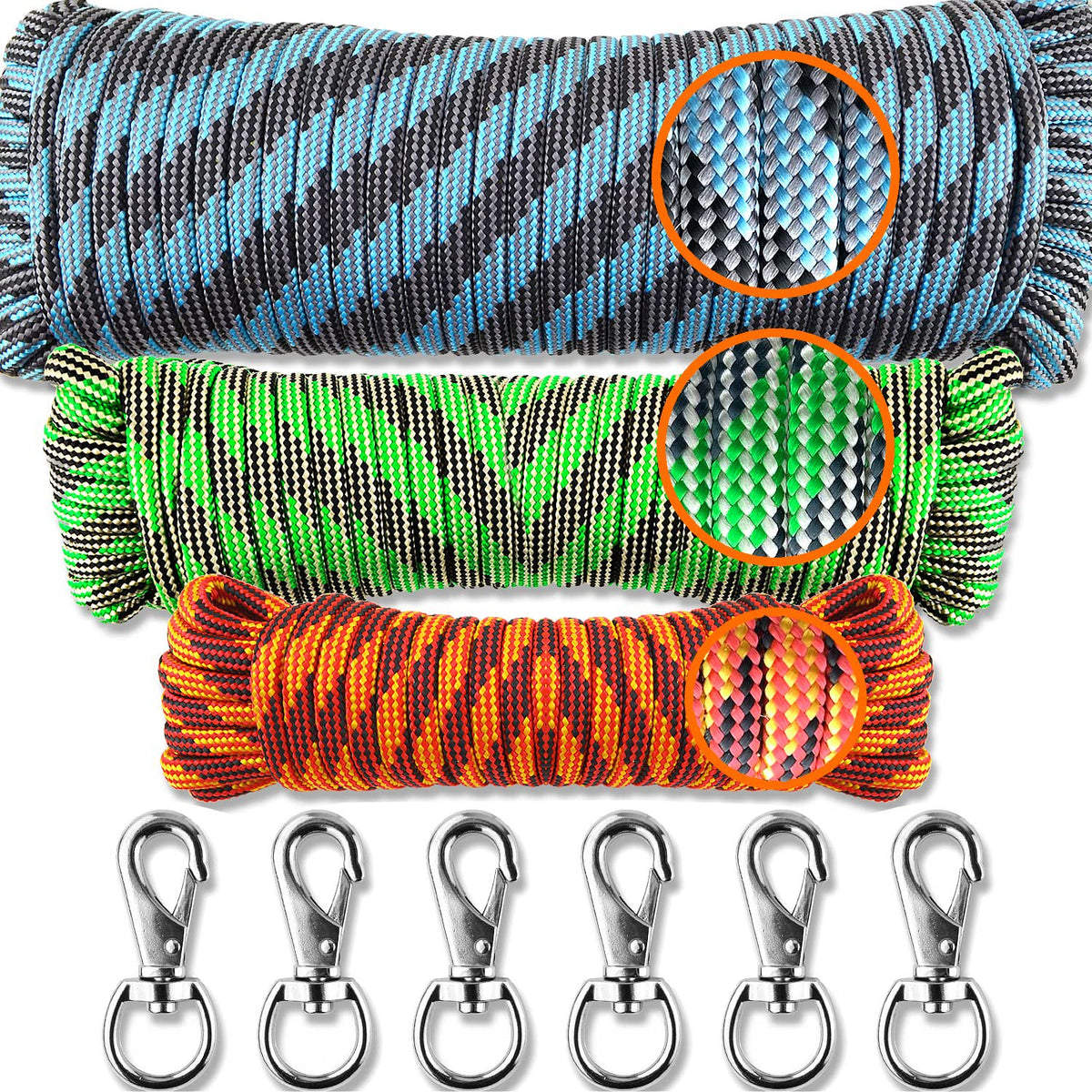 Wellmax Diamond Braided Polypropylene Rope with UV Treatment and Weather Resistant, 4 Pack 3/16 inch x 50ft Multi-Color