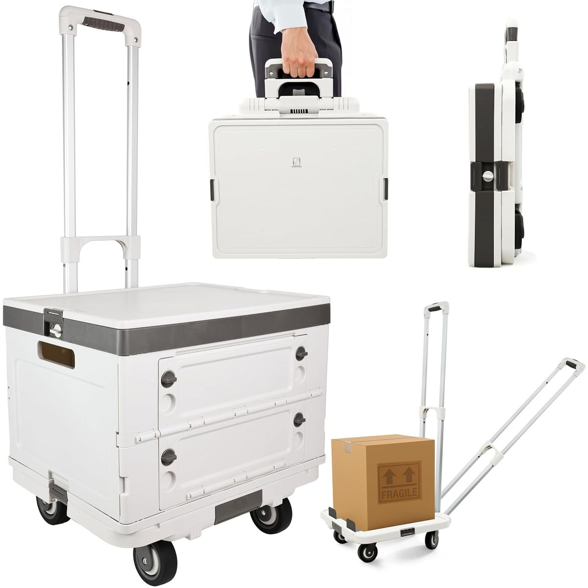 Wellmax WM99800 Series Rolling Crate with Wheels, Foldable Utility Cart with Aluminum Handle, Silent Wheels, 132 lbs Capacity - Ideal for Teachers, Shopping, & Office