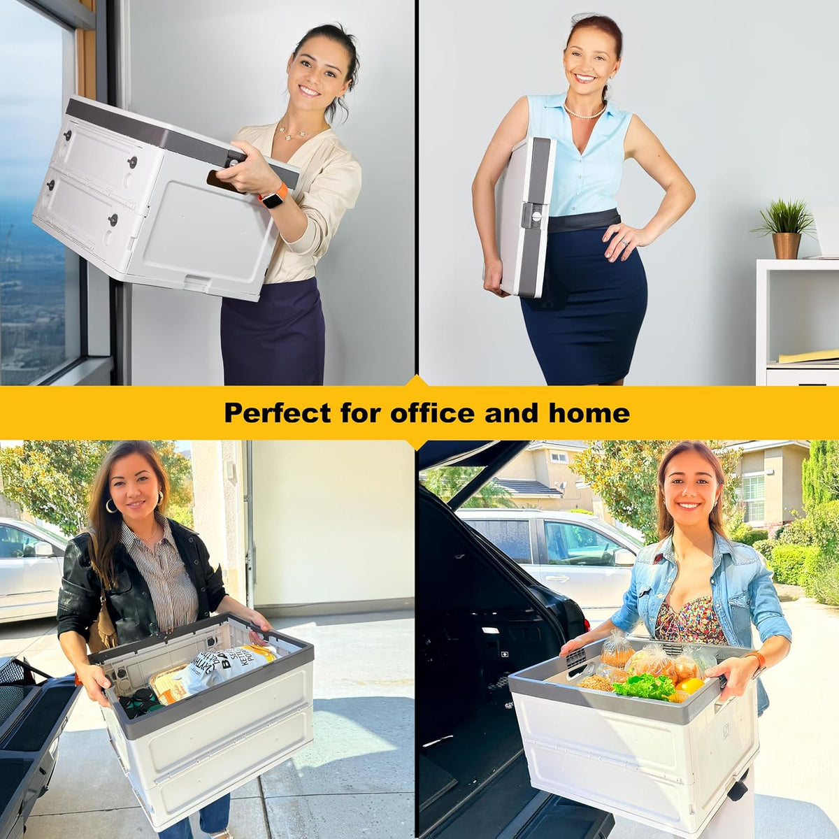 Wellmax Collapsible Storage Bin with Lid - 44LB Stackable Foldable Crate for Groceries, Office & Car Trunk Organizing