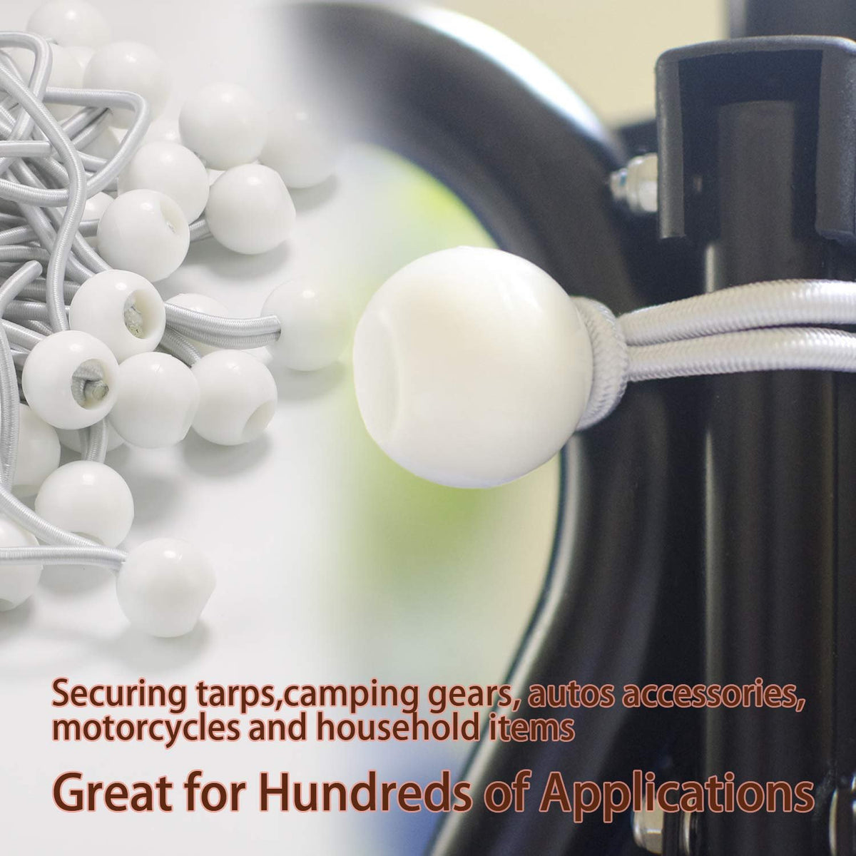6 Inch White 50PC 6 inch 50 Piece Heavy Duty 5mm Ball Bungee Canopy Cord By Wellmax, White Color