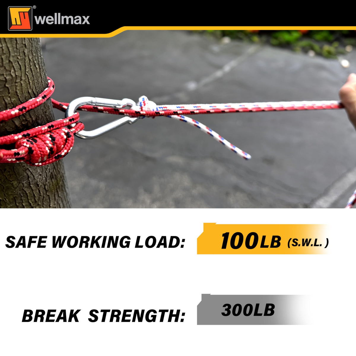 Wellmax Diamond Braided Polypropylene Rope with UV Treatment and Weather Resistant, 4 Pack 3/16 inch x 50ft Multi-Color and 8 Bonus Spring Links