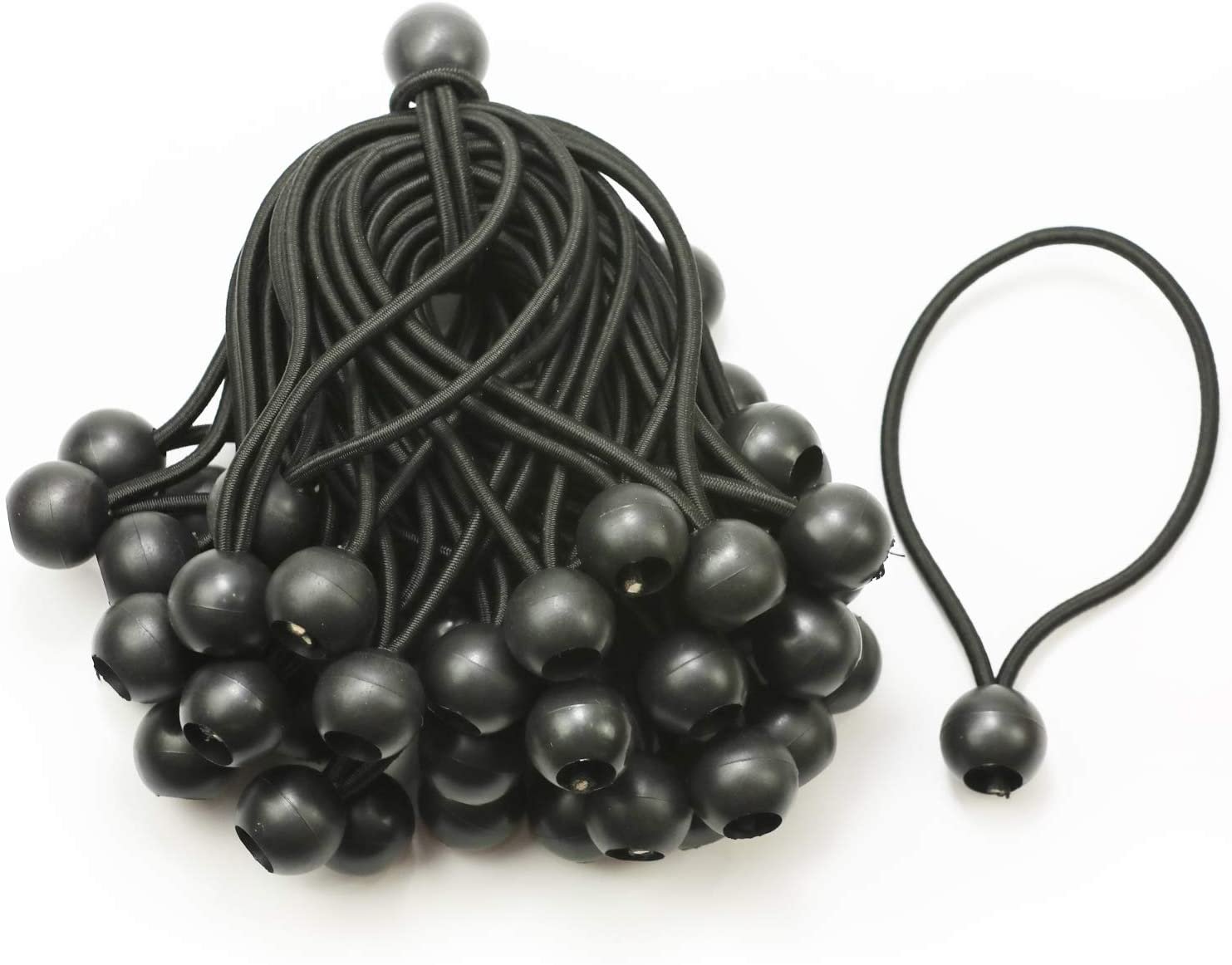 9 Inch Black 25PC 6 inch 50 Piece Heavy Duty 5mm Ball Bungee Canopy Cord By Wellmax, White Color