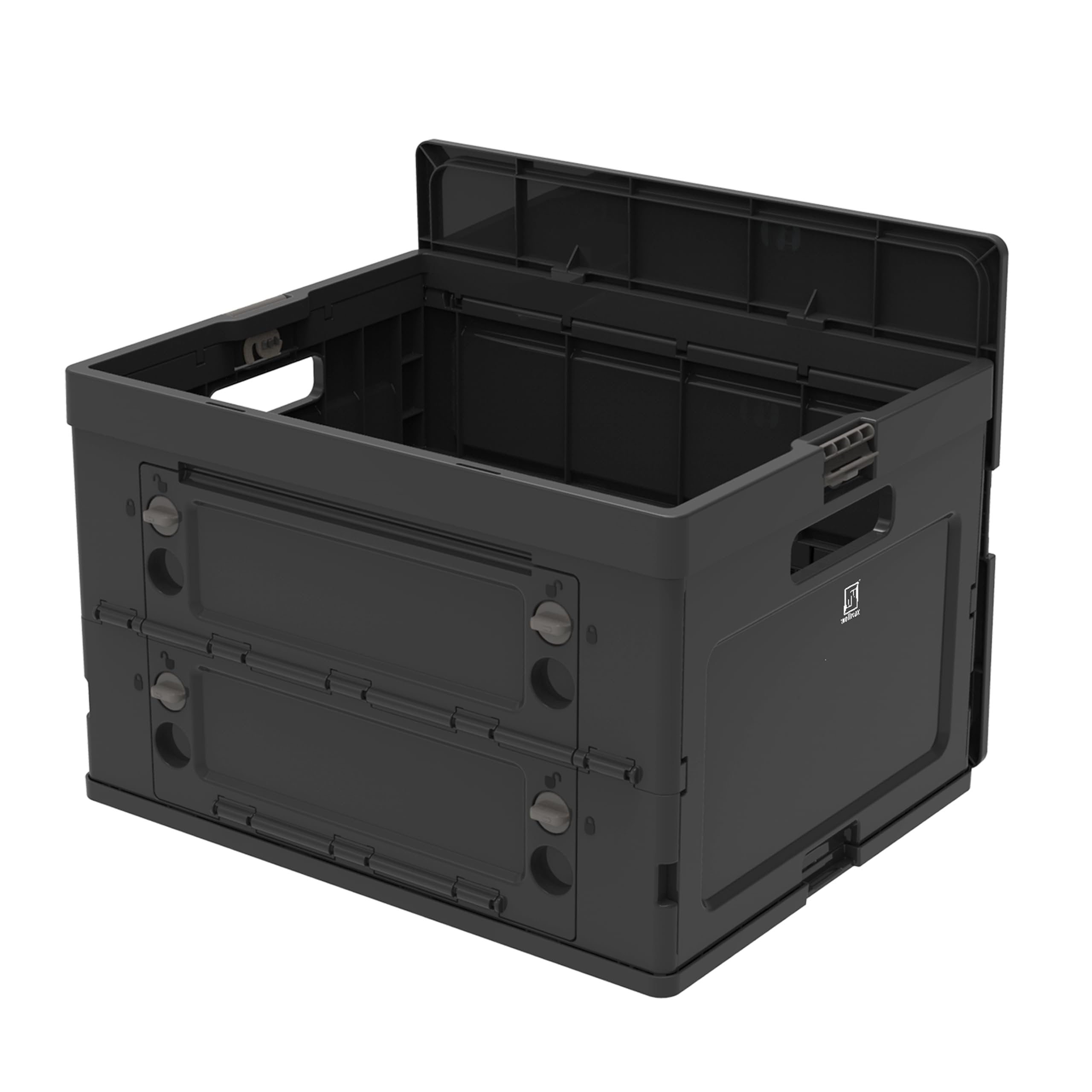Wellmax Collapsible Crate with Lid - 44lbs Stackable Foldable Crate fo