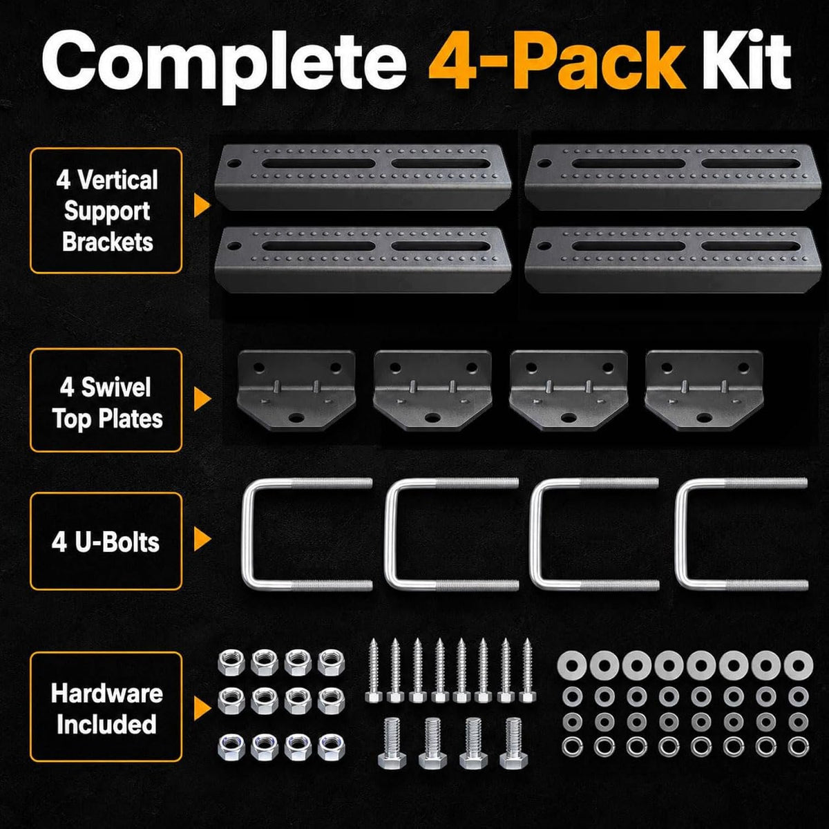 Wellmax 10" Heavy Duty Boat Trailer Bunk Brackets, 4-Pack | Galvanized Steel with E-Coating & Dacromet Hardware | Swivel Top | Fits 3x3, 2x3, 1.5x3 Crossmembers | For Deep-V Hulls & 2x6 Bunk Boards