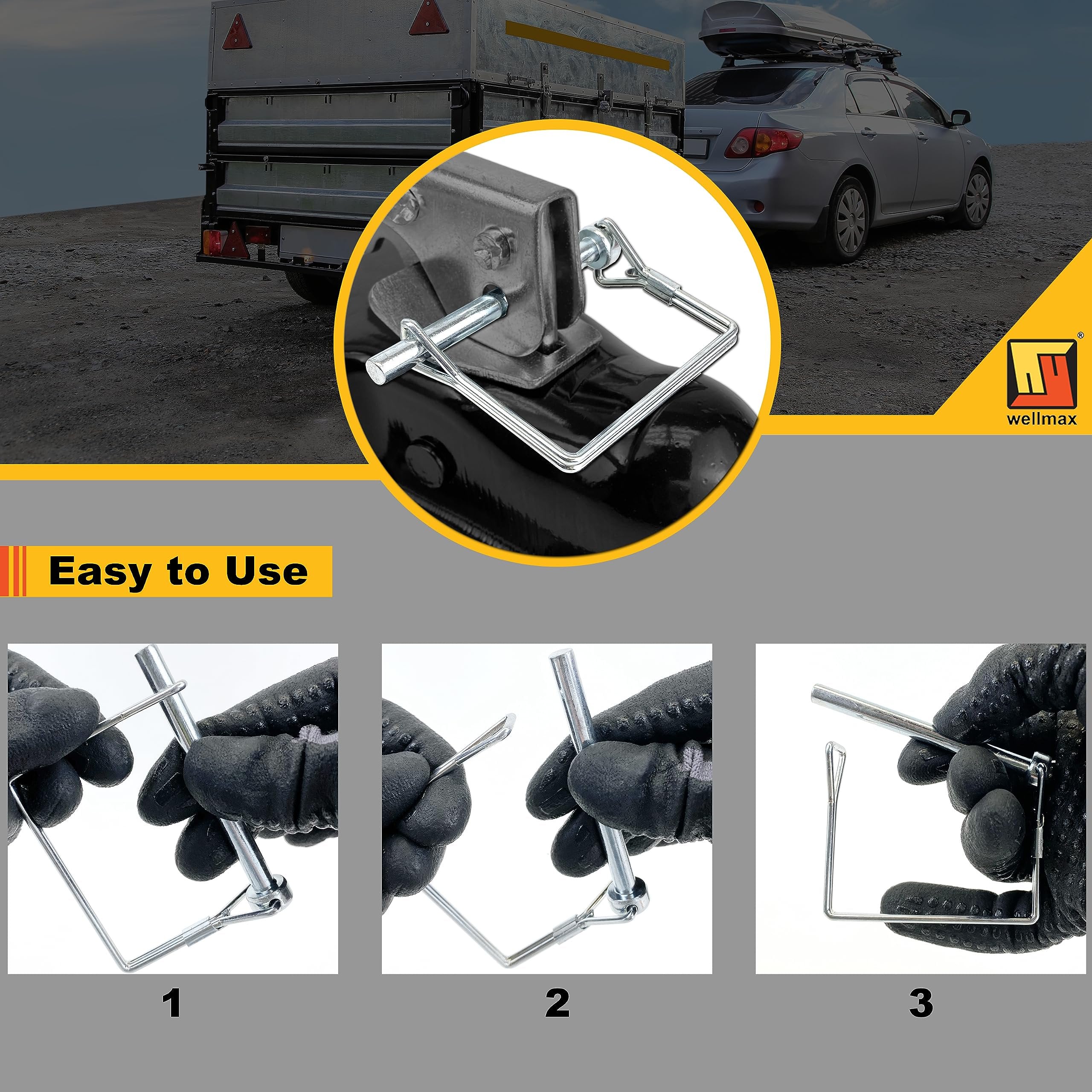 Wellmax 12-Pack Trailer Hitch Pin Assortment, 1/4" and 5/16" Diameter, Square and Arch Wire Lock Pins, Zinc-Plated Carbon Steel Safety Pins for PTO, Farm, Mower, and Boat Trailer Couplers