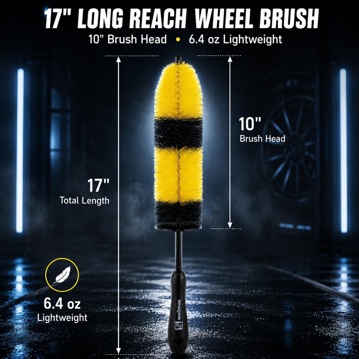 Wellmax 17” Car Wheel Brush, Scratch-Free Rim Cleaning Brush