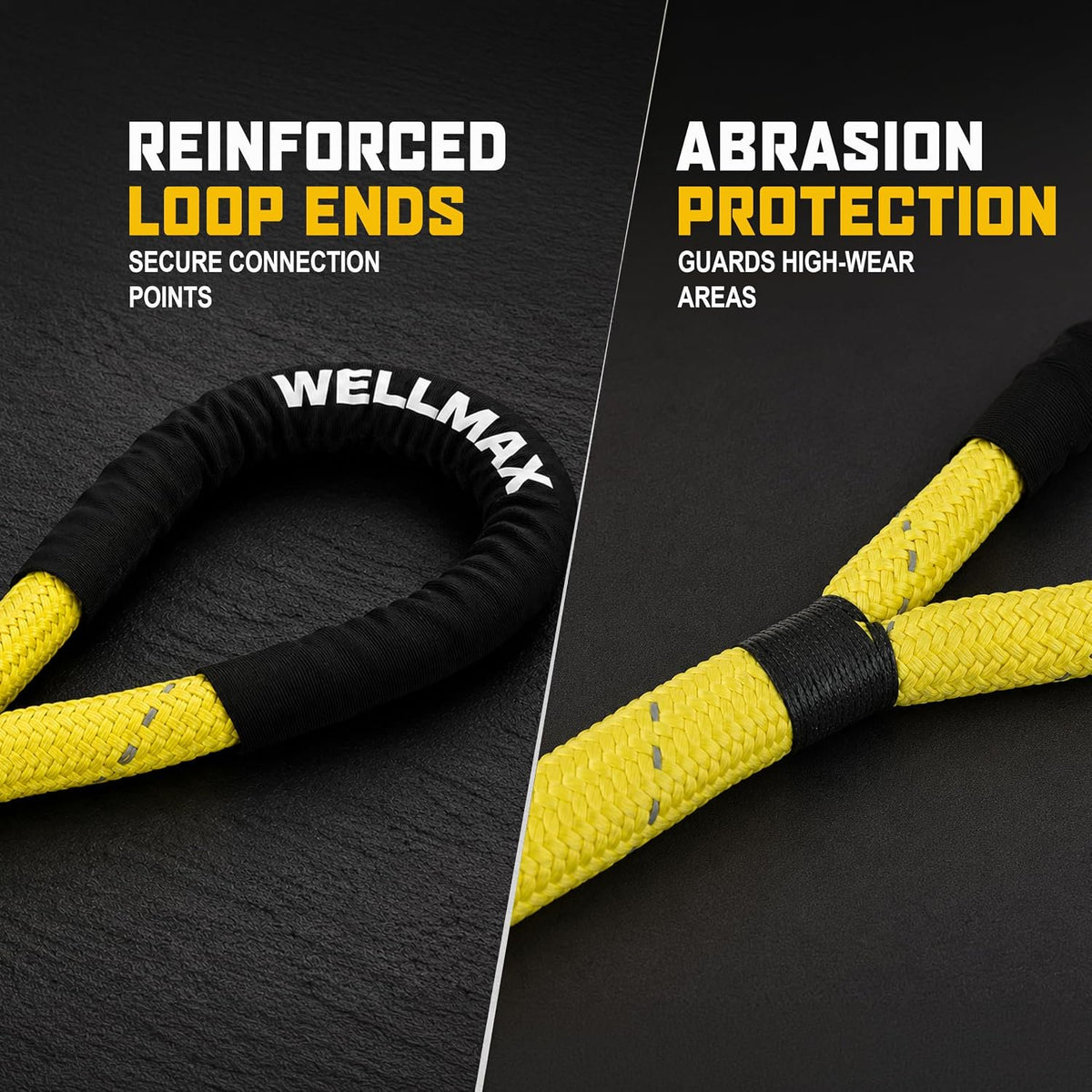 Wellmax Kinetic Recovery Rope Kit 1in x 25FT Tow Rope + 2 Soft Shackles
