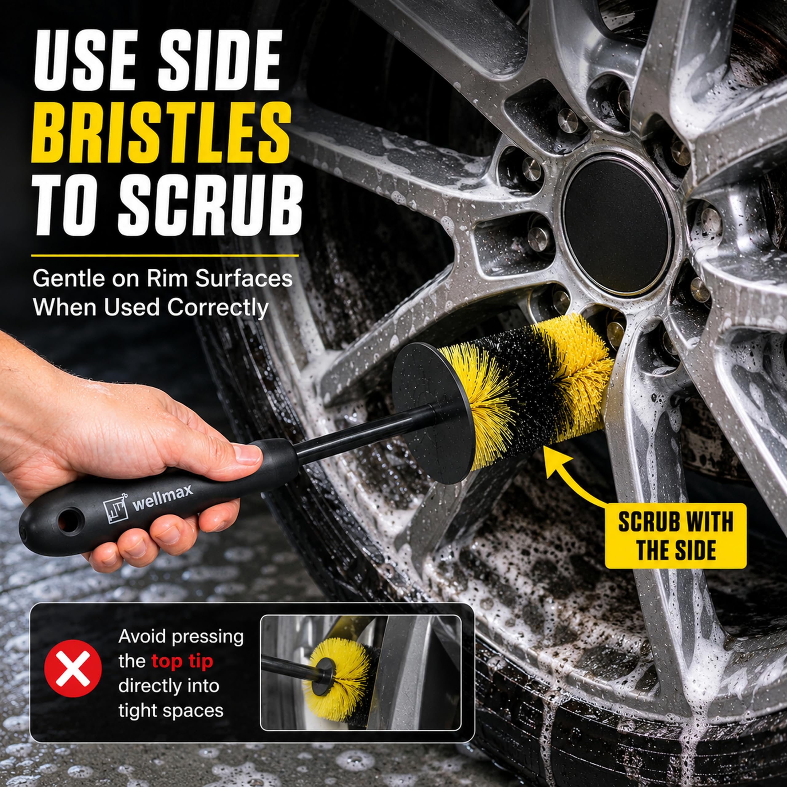 Wellmax 17” Car Wheel Brush, Scratch-Free Rim Cleaning Brush