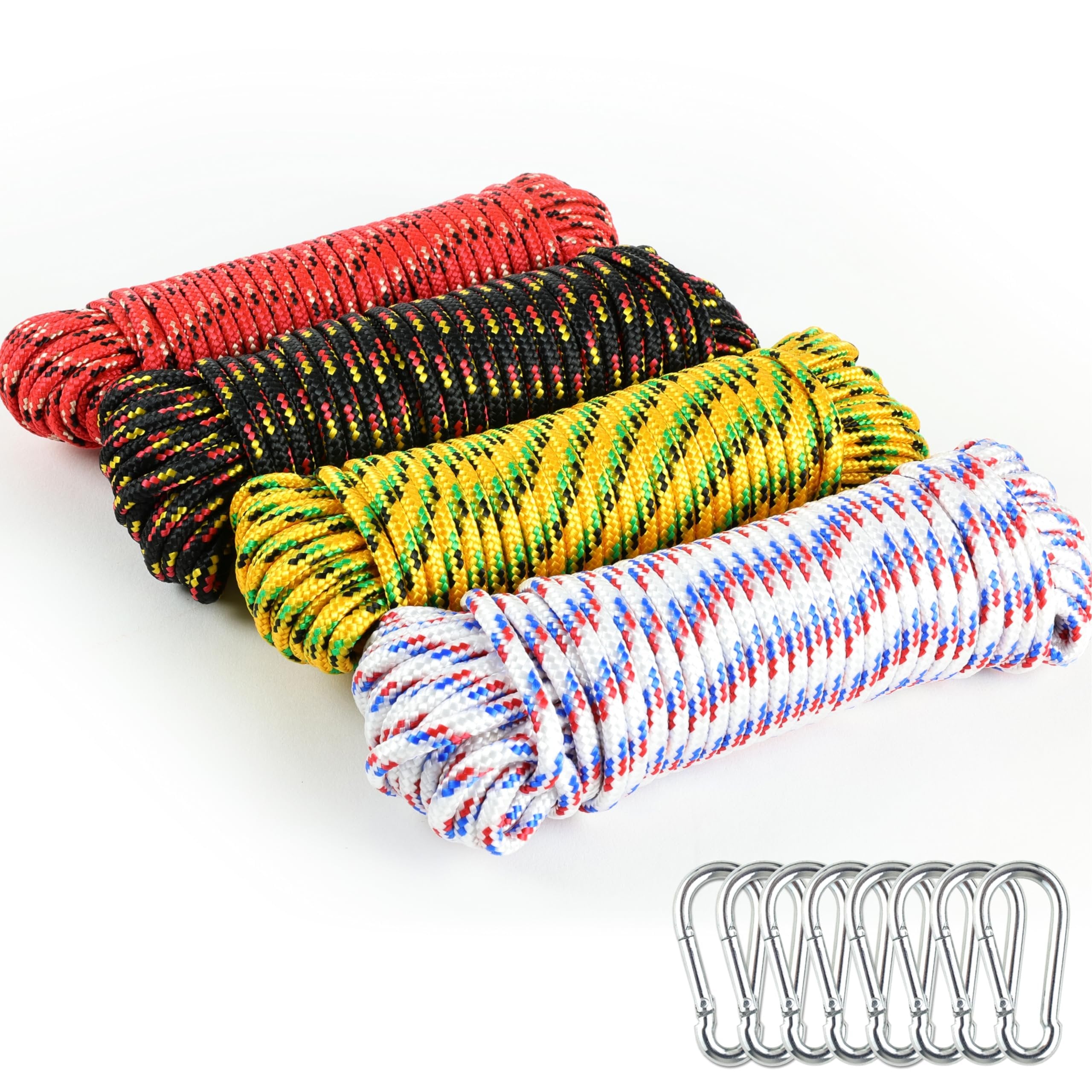 Wellmax 4 Pack 3/16" x 50ft Diamond Braided Polypropylene Rope with UV Treatment and Weather Resistant, Assorted Color