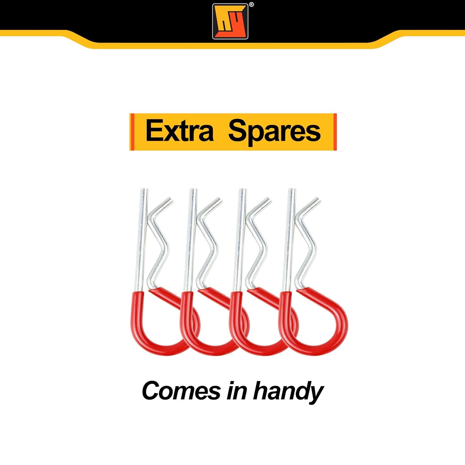 Wellmax 2PC 1/2" Diameter Trailer Hitch Pin Set - 3-5/8" and 4" Shank, with 4 R Clips and Rubber-Coated Vinyl Grip, Zinc-Plated