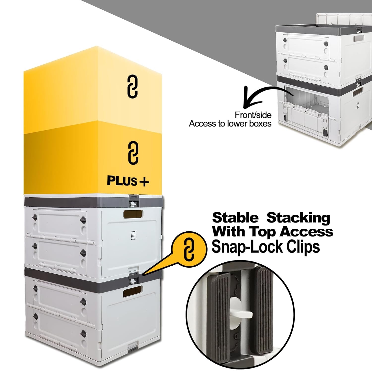 Wellmax Collapsible Storage Bin with Lid - 44LB Stackable Foldable Crate for Groceries, Office & Car Trunk Organizing