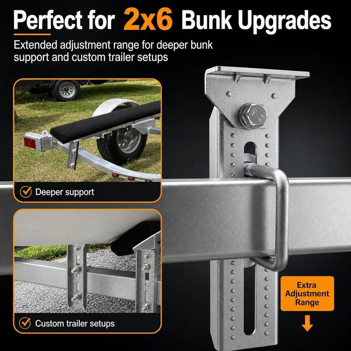 Wellmax 10" Heavy Duty Boat Trailer Bunk Brackets, 4-Pack | Galvanized Steel with Dacromet Coated | Swivel Top | Fits 3x3, 2x3, 1.5x3 Crossmembers | For Deep-V Hulls & 2x6 Bunk Boards