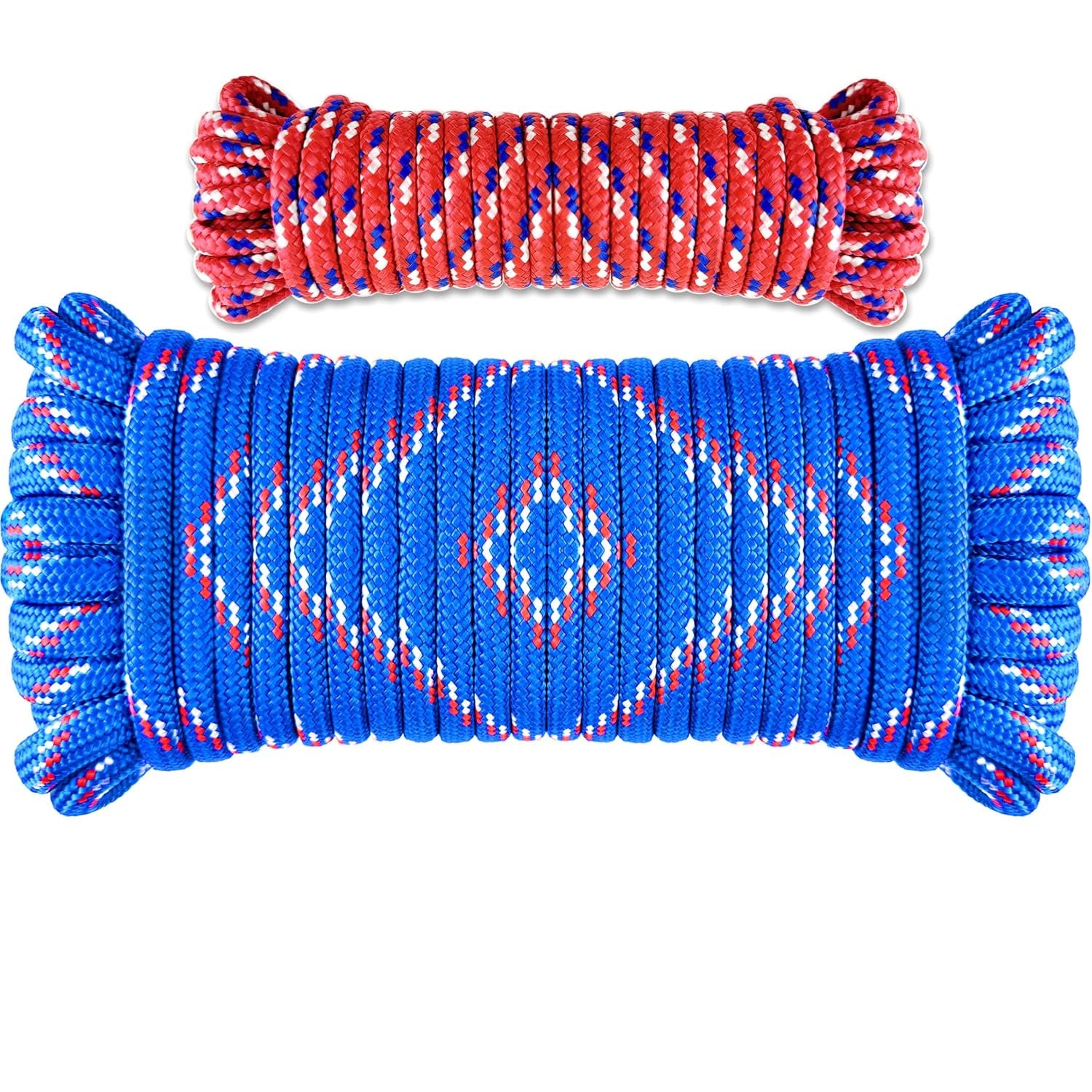 Wellmax Diamond Braid Nylon Rope, 1/2 in X 50 Foot with UV Protection and Weather Resistance, Red and White