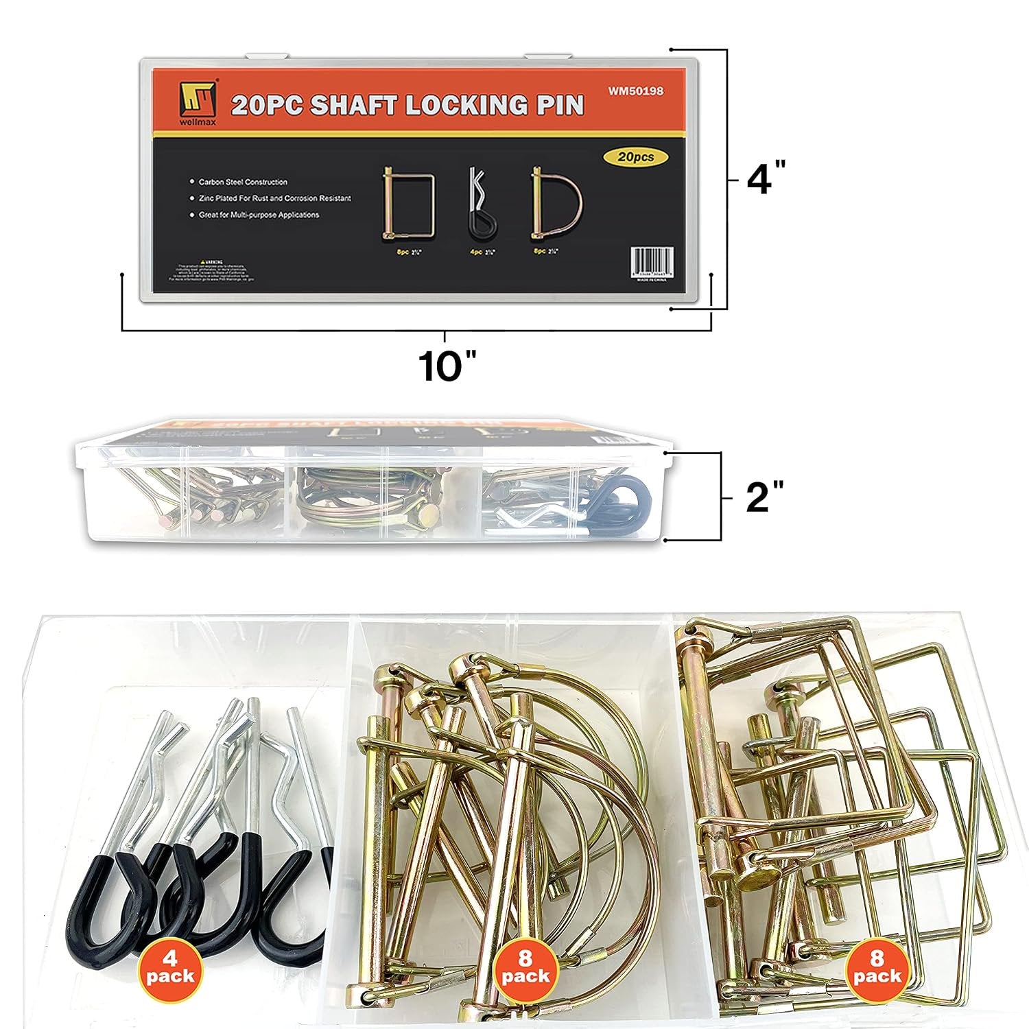 Wellmax 20 Pcs Shaft Locking Pin in 1/4 Diameter Zinc-Plated Heavy Duty Safety Pins, Bonus 4 Pcs Heavy Duty Trailer Hitch Pin for Trailer Lock and Hitch Pin Lock for Farm Lawn Garden Wagons