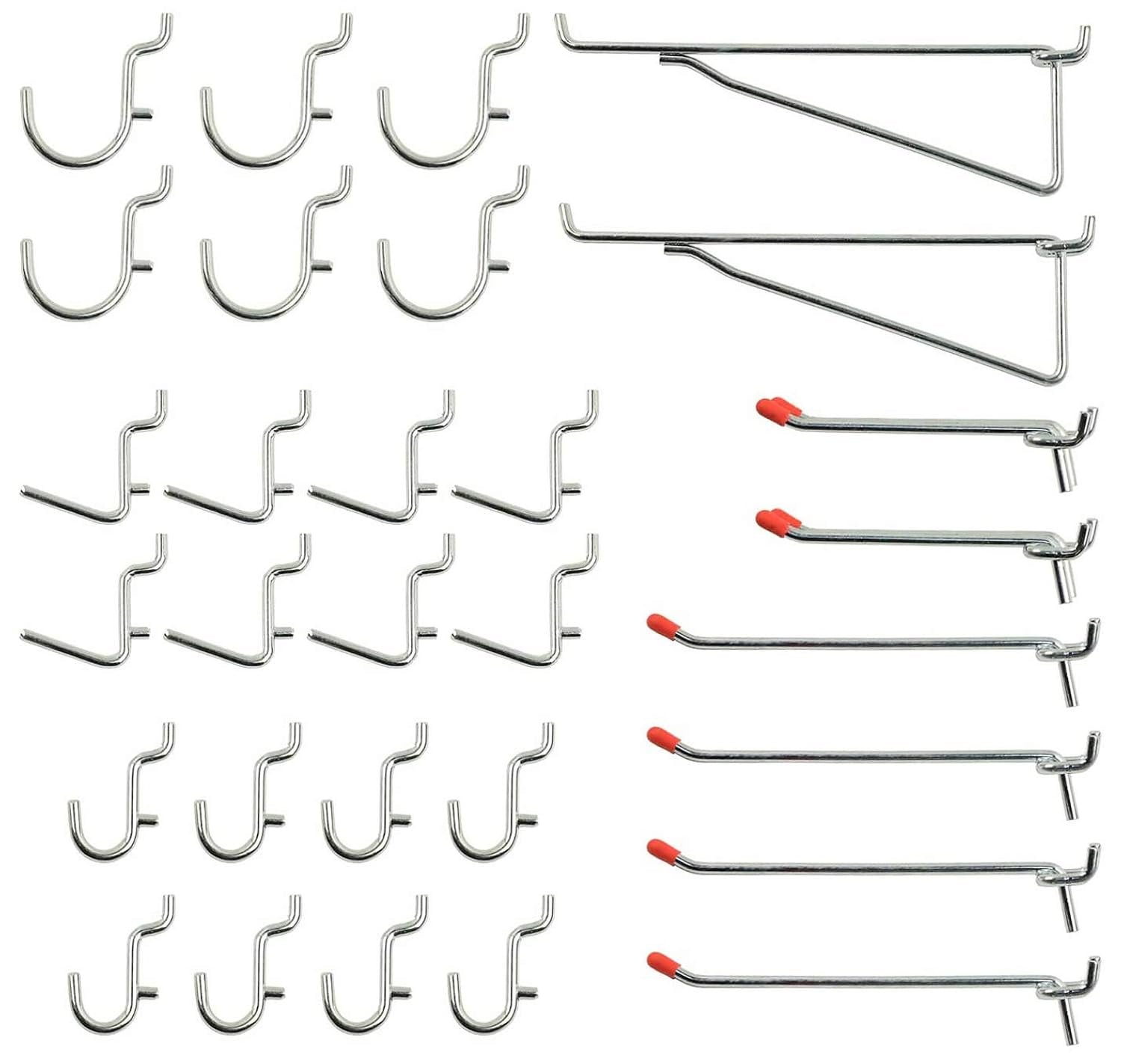 Wellmax 30pc Heavy Duty Pegboard hooks Set, Peg Board Hook Assortment and Accessories for tools, crafts, peg boards and pegs attachments. Fits 1/4 inch Peg Holes