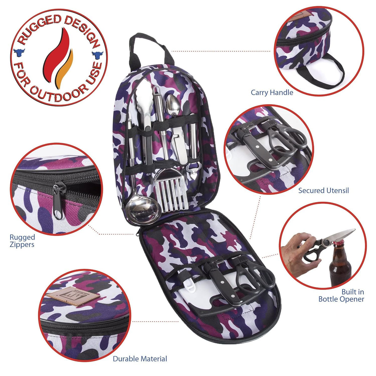 Wellmax Camping Utensils Cooking Set, Camping cookware with Kitchen Knife and Equipment, Camping Accessories and Supplies with Travel Organizer