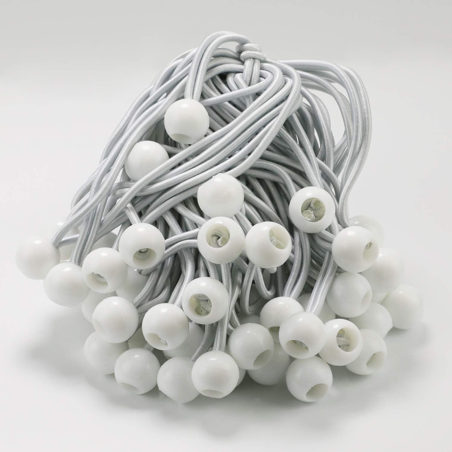 9 Inch White 25PC 6 inch 50 Piece Heavy Duty 5mm Ball Bungee Canopy Cord By Wellmax, White Color