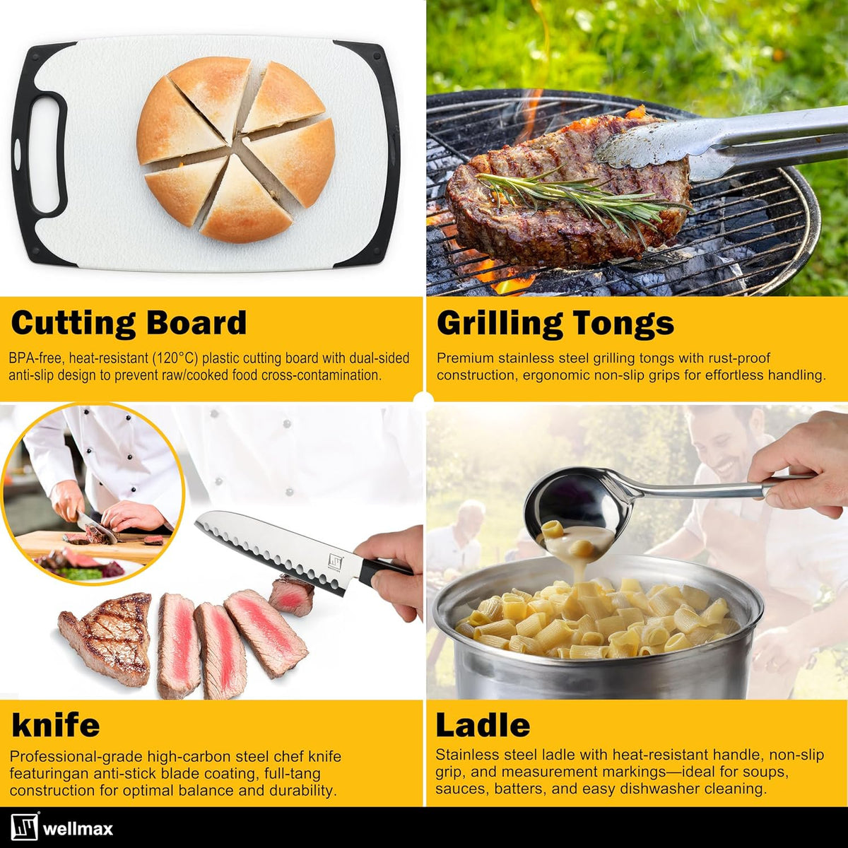 Wellmax Camping Utensils Cooking Set, Camping cookware with Kitchen Knife and Equipment, Camping Accessories and Supplies with Travel Organizer, Grey Camo Color