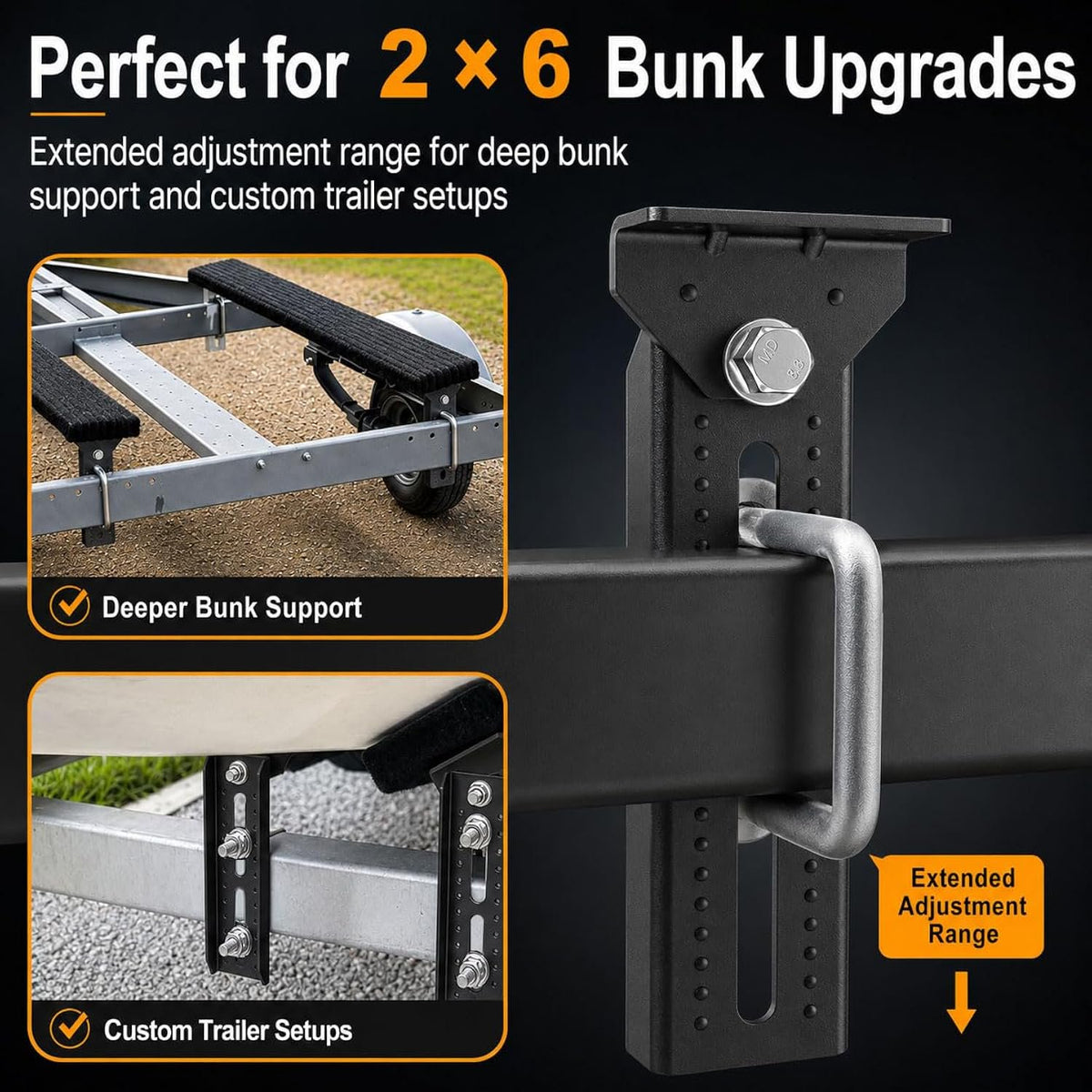 Wellmax 10" Heavy Duty Boat Trailer Bunk Brackets, 4-Pack | Galvanized Steel with E-Coating & Dacromet Hardware | Swivel Top | Fits 3x3, 2x3, 1.5x3 Crossmembers | For Deep-V Hulls & 2x6 Bunk Boards