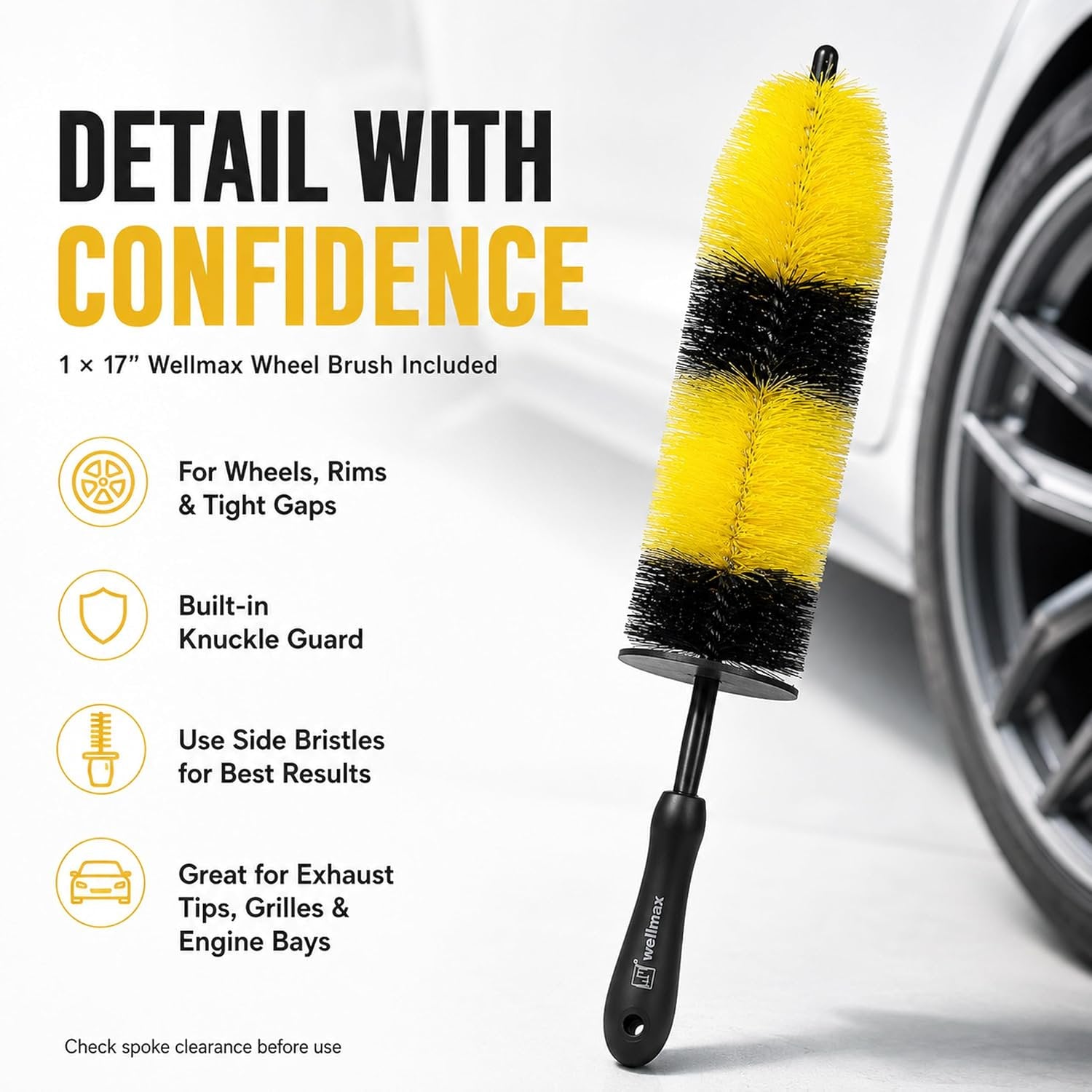 Wellmax 17” Car Wheel Brush, Scratch-Free Rim Cleaning Brush