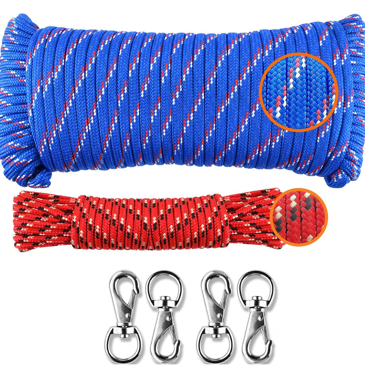 Wellmax Diamond Braided Polypropylene Rope with UV Treatment and Weather Resistant, 4 Pack 3/16 inch x 50ft Multi-Color