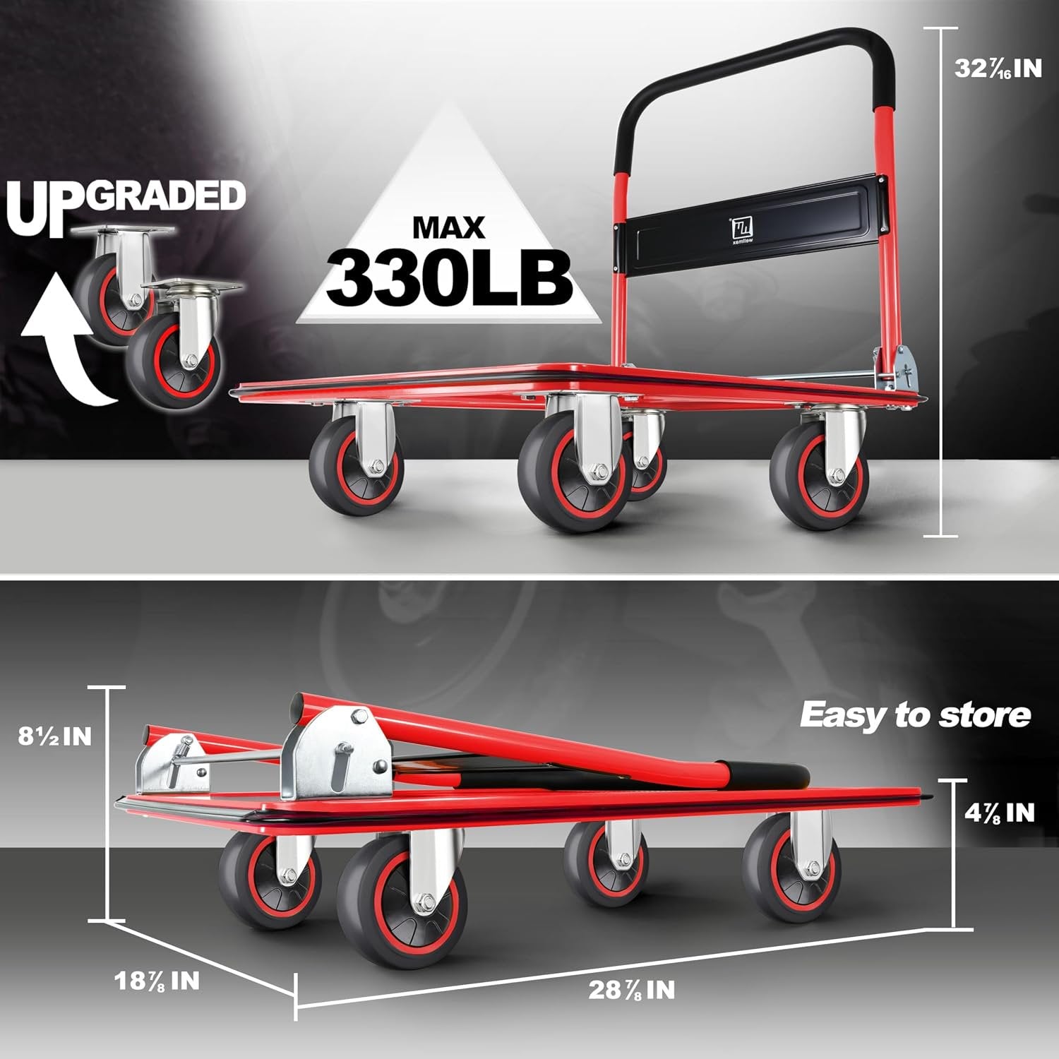 Push Cart Dolly by Wellmax, Moving Platform Hand Truck, Foldable for Easy Storage and 360 Degree Swivel Wheels with 660lb Weight Capacity, Yellow Color