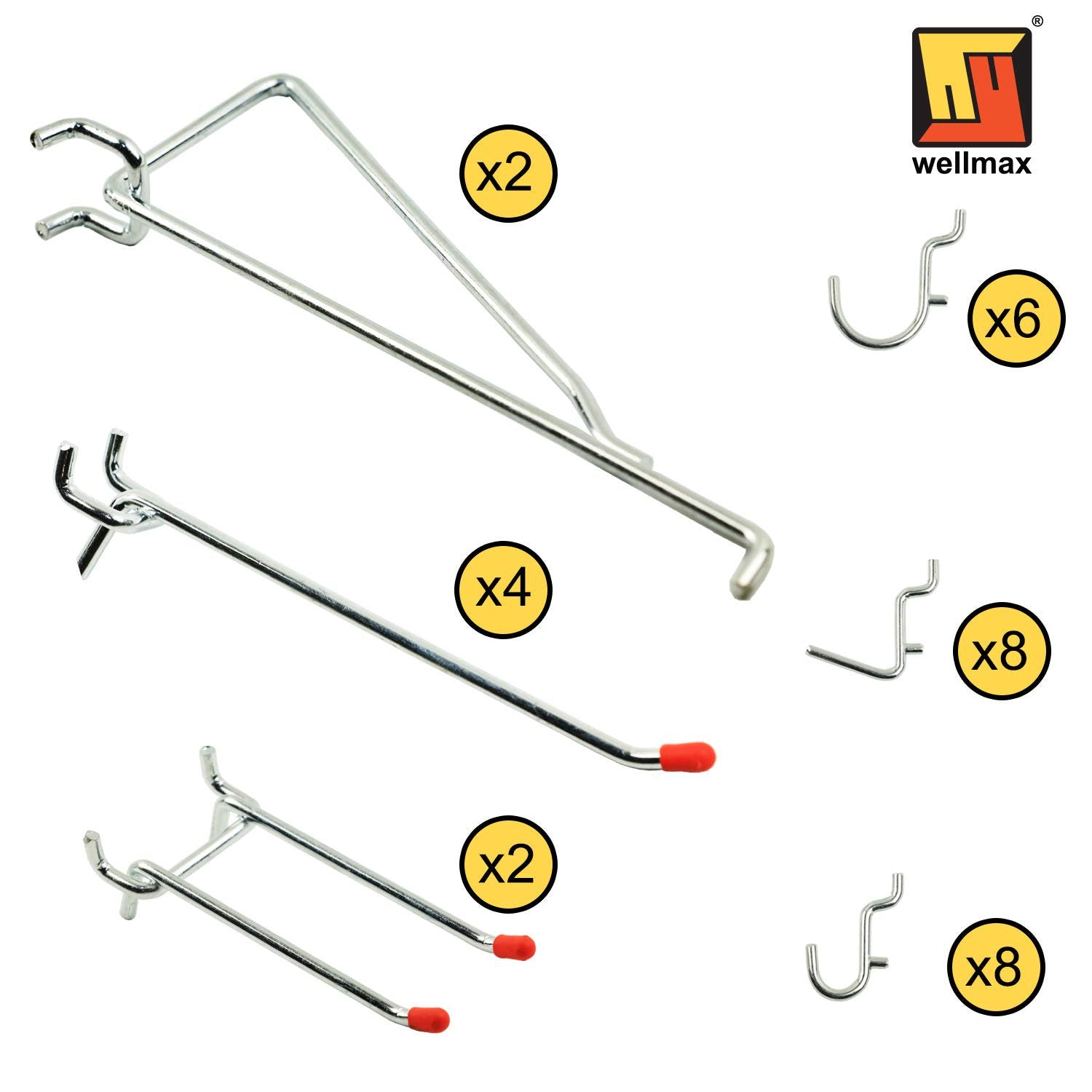 Wellmax 30pc Heavy Duty Pegboard hooks Set, Peg Board Hook Assortment and Accessories for tools, crafts, peg boards and pegs attachments. Fits 1/4 inch Peg Holes