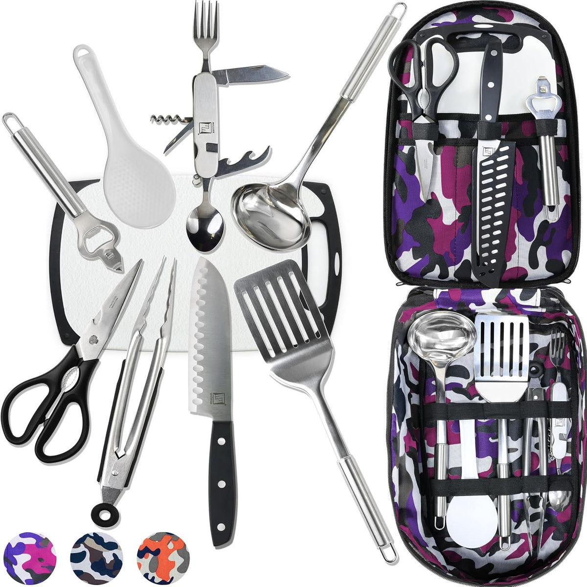 Wellmax Camping Utensils Cooking Set, Camping cookware with Kitchen Knife and Equipment, Camping Accessories and Supplies with Travel Organizer