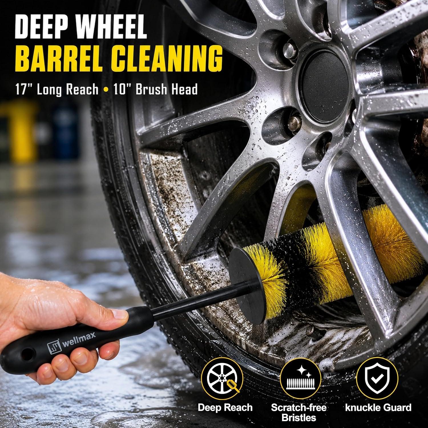 Wellmax 17” Car Wheel Brush, Scratch-Free Rim Cleaning Brush
