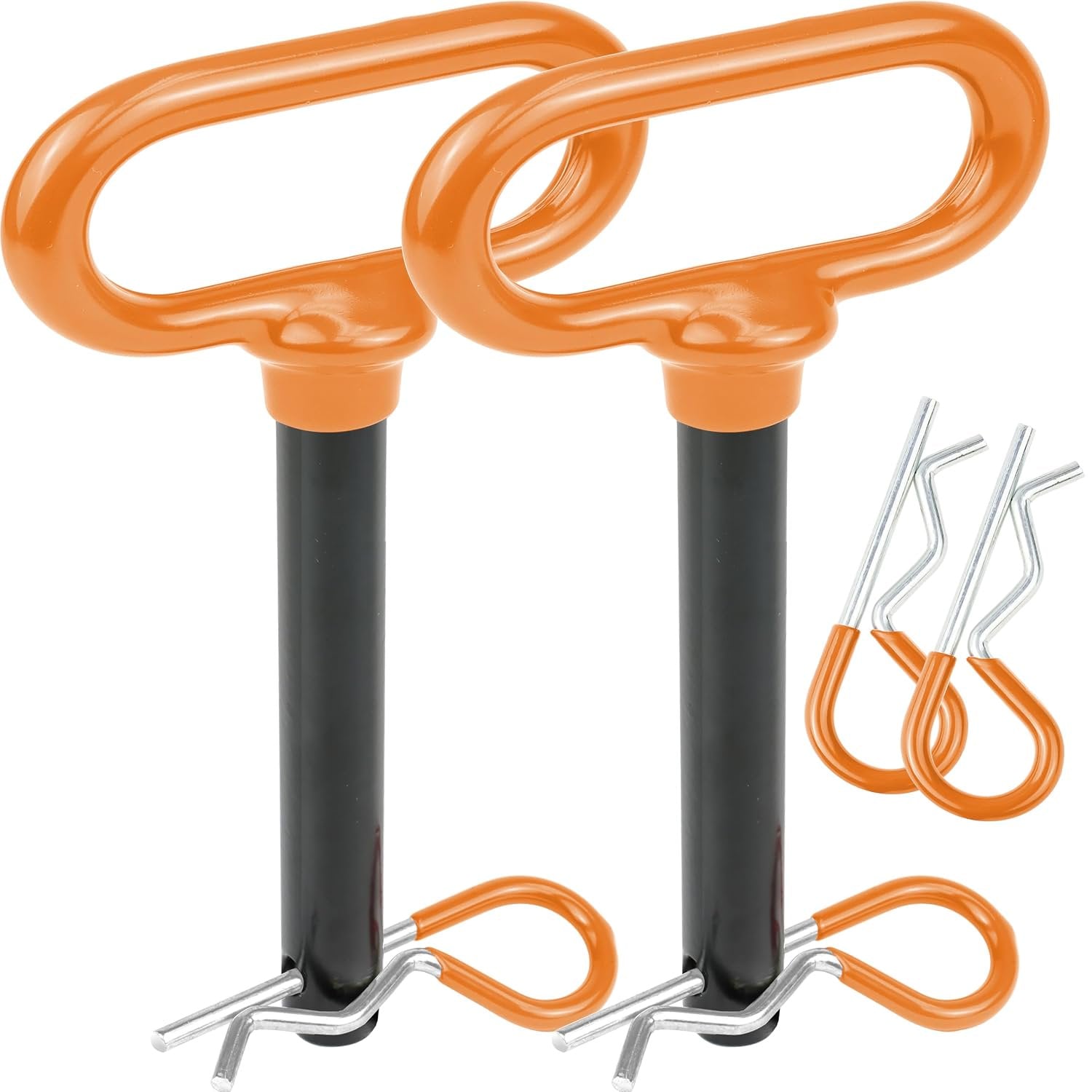 Wellmax 2-Pack 5/8" x 4-1/2" Steel Hitch Pin with 4pcs 3" R Clip, Clevis Pin Hitch with Rubber-Coated Handle, Yellow-Brown Color