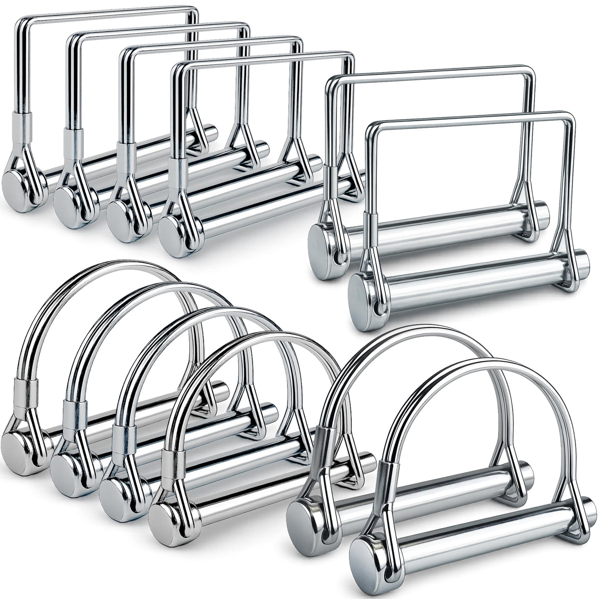 Wellmax 12-Pack Trailer Hitch Pin Assortment, 1/4" and 5/16" Diameter, Square and Arch Wire Lock Pins, Zinc-Plated Carbon Steel Safety Pins for PTO, Farm, Mower, and Boat Trailer Couplers