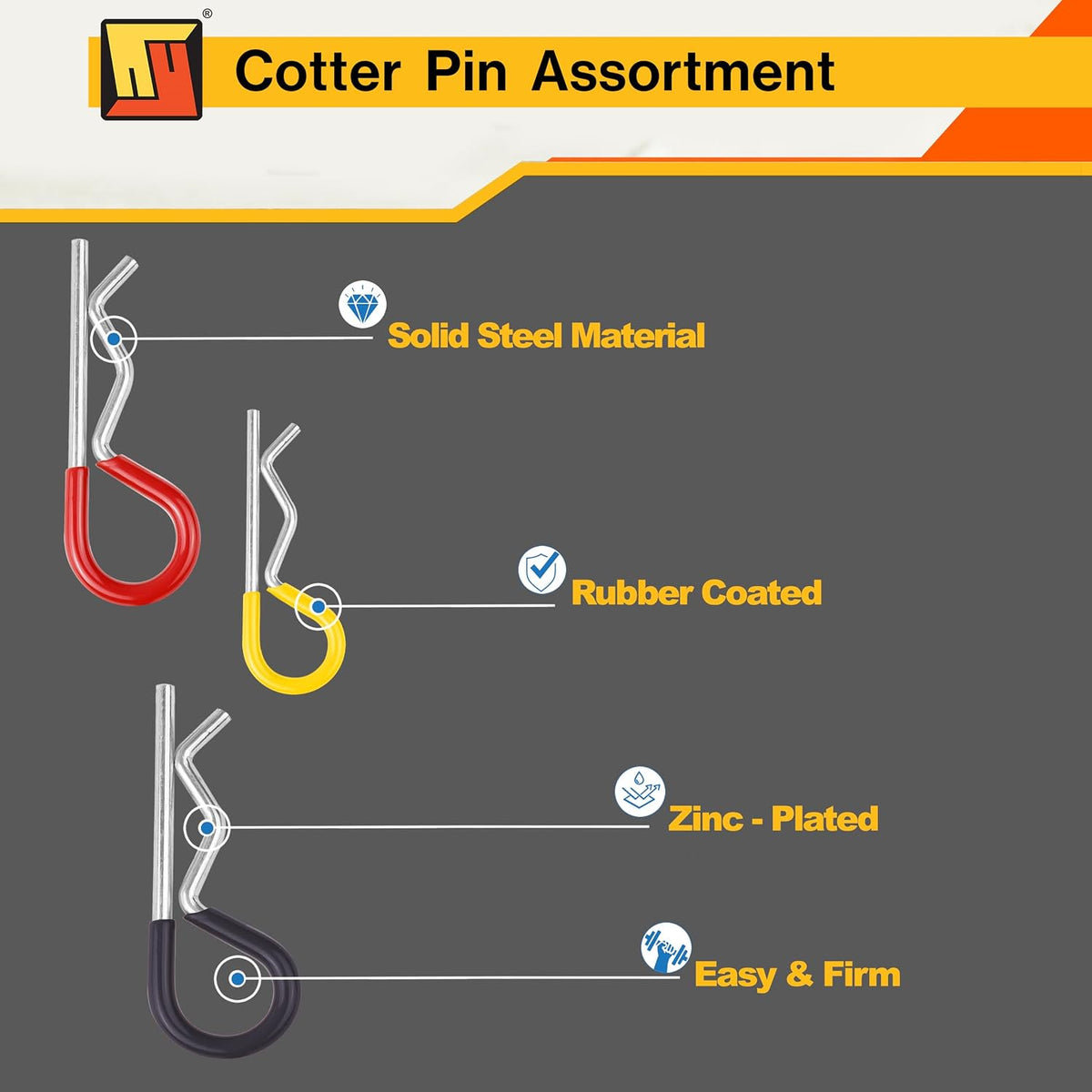 Wellmax 20 Pcs Cotter Pin Assortment in 7/64", 9/64", 5/32" Zinc-Plated Steel Clips, Small Cotter Pins for Use on Hitch Pin Lock System, Assorted Cotter Pins, Hair Pin Assortment Kit, R Clips
