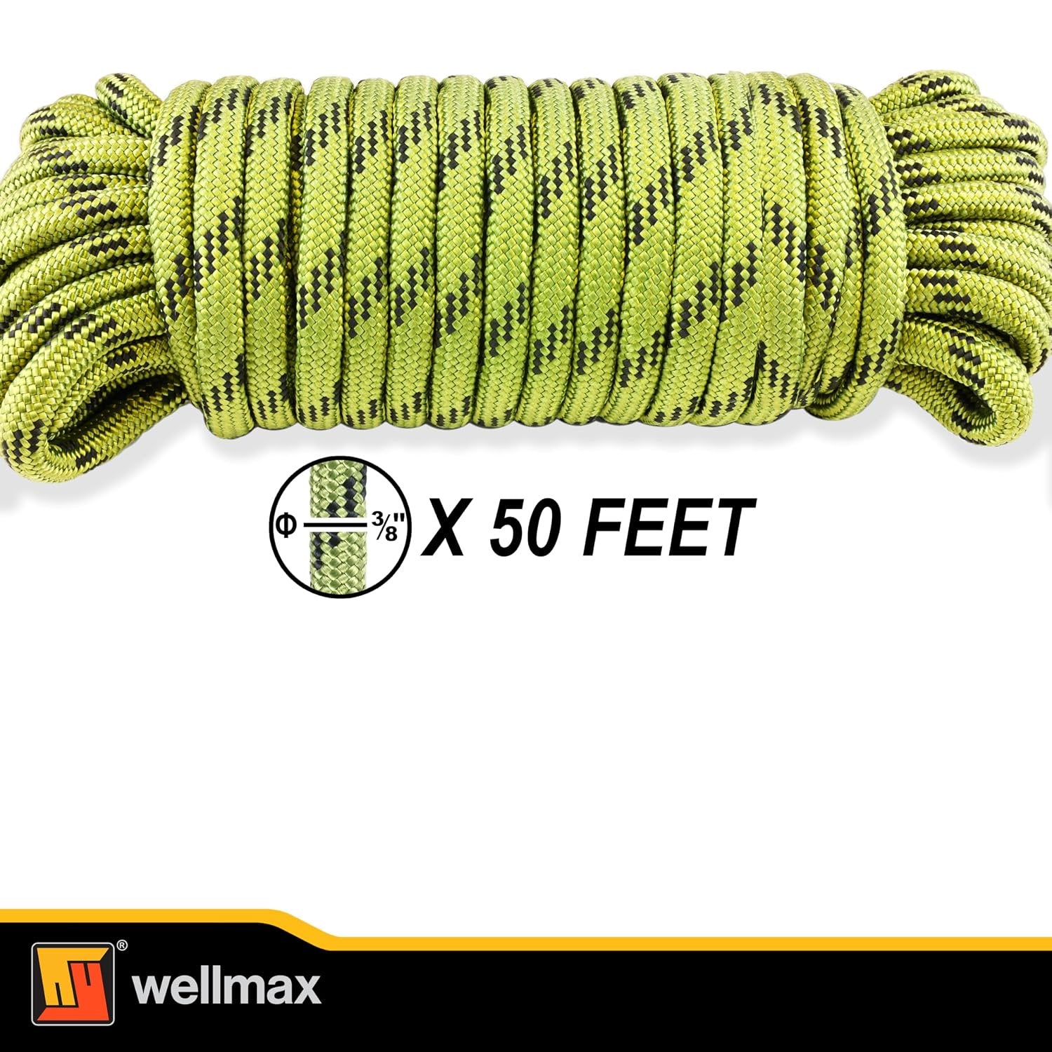 Wellmax Diamond Braid Nylon Rope – Extra Thick All Purpose Braided Flag Line Utility Line with Shock Absorption – UV Resistant, High Strength & Weather Resistant - 3/8" X 50FT