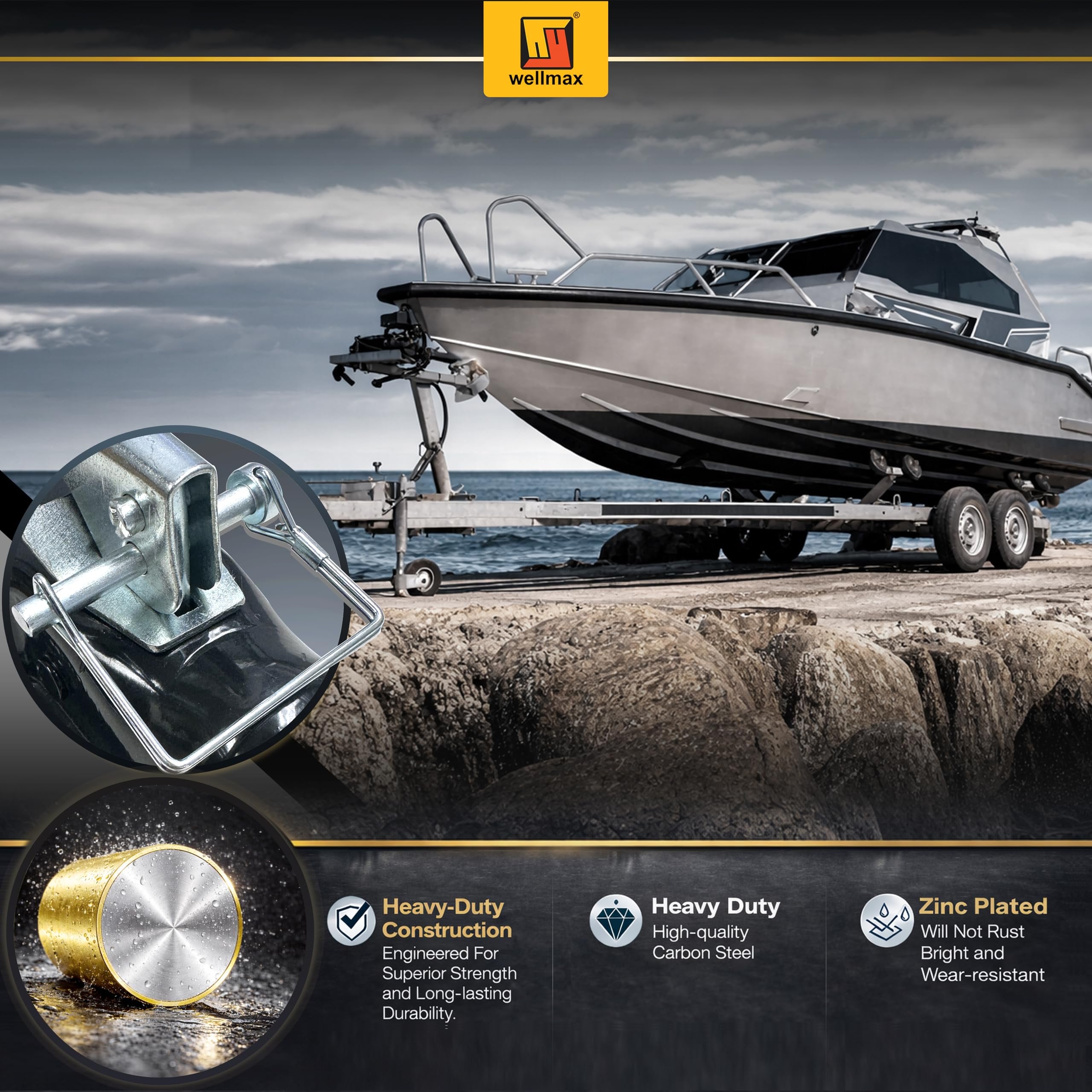 Wellmax 12-Pack Trailer Hitch Pin Assortment, 1/4" and 5/16" Diameter, Square and Arch Wire Lock Pins, Zinc-Plated Carbon Steel Safety Pins for PTO, Farm, Mower, and Boat Trailer Couplers