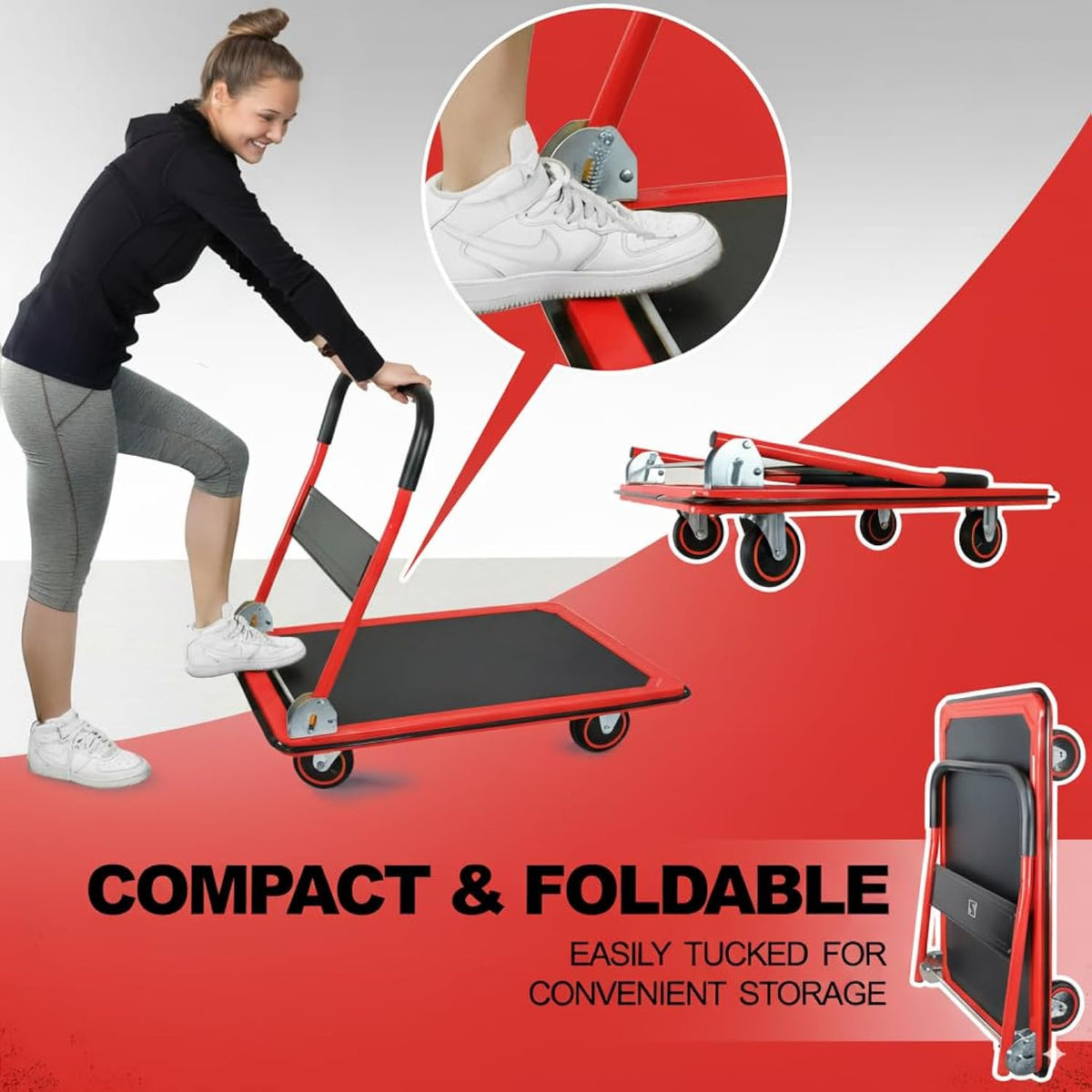 Push Cart Dolly by Wellmax, Moving Platform Hand Truck, Foldable for Easy Storage and 360 Degree Swivel Wheels with 660lb Weight Capacity, Yellow Color