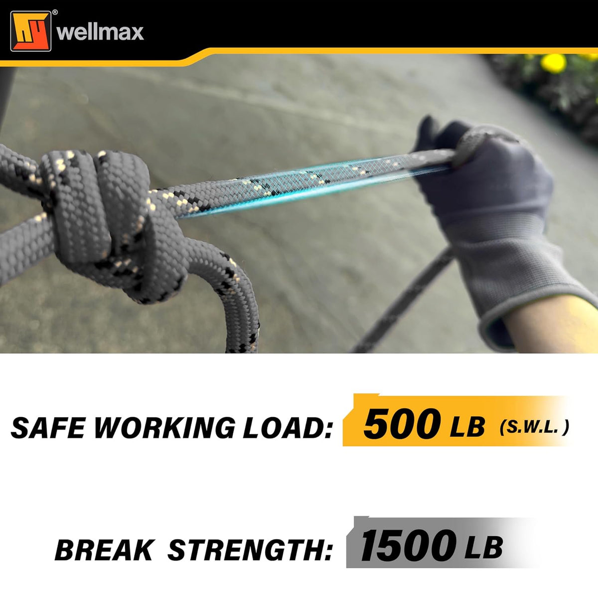 Wellmax Diamond Braid Nylon Rope – Extra Thick All Purpose Braided Flag Line Utility Line with Shock Absorption – UV Resistant, High Strength & Weather Resistant - 3/8" X 50FT