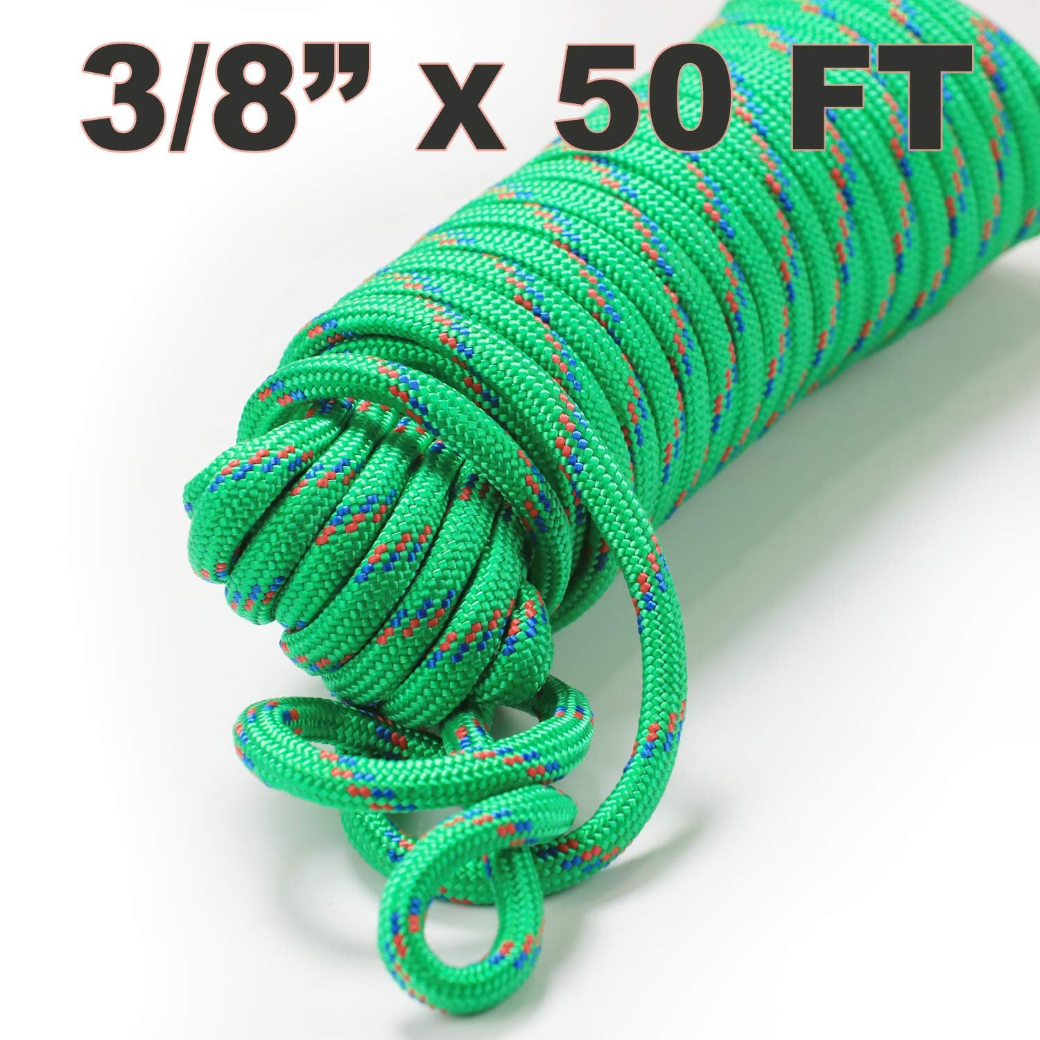 Wellmax Diamond Braid Nylon Rope – Extra Thick All Purpose Braided Flag Line Utility Line with Shock Absorption – UV Resistant, High Strength & Weather Resistant - 3/8" X 50FT