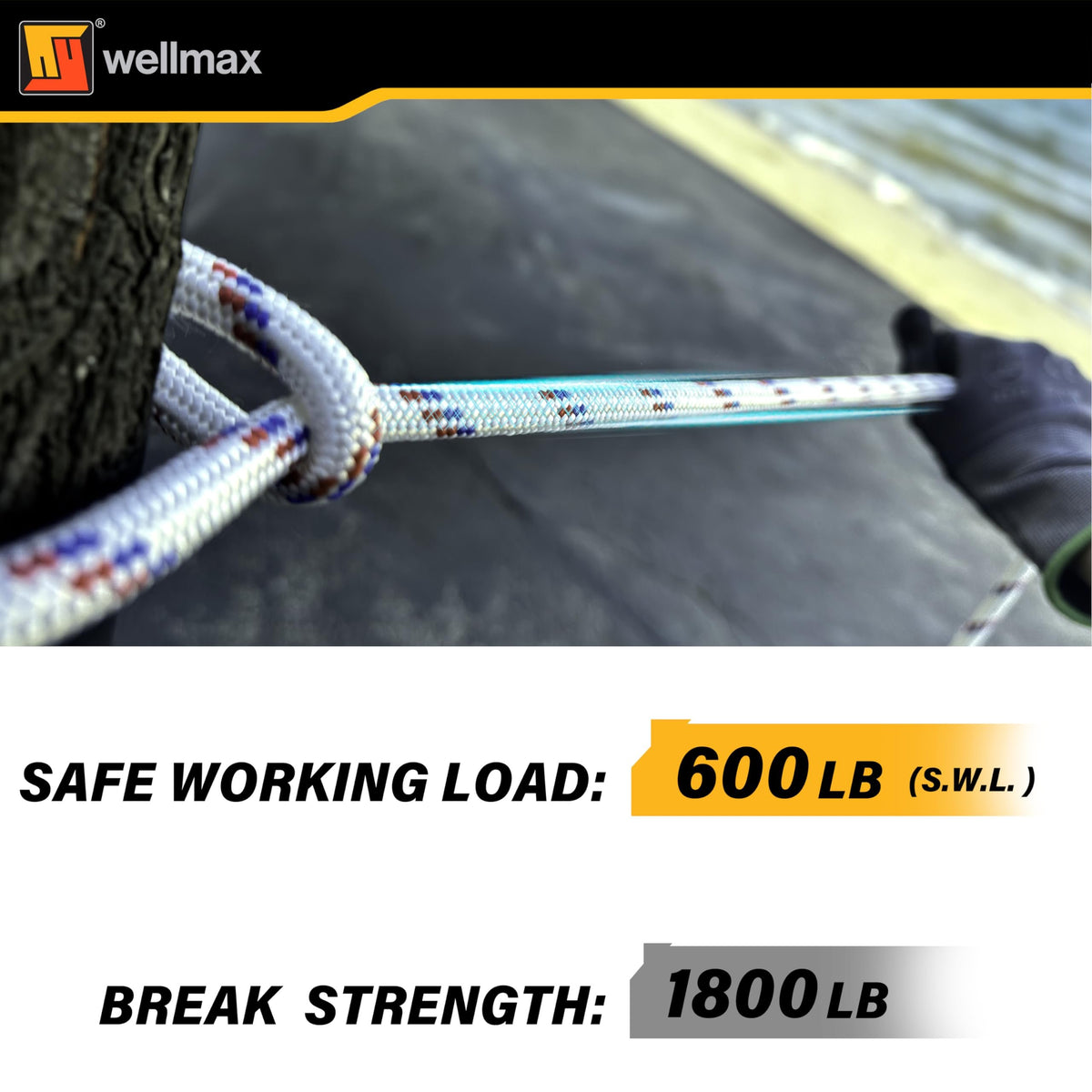Wellmax Diamond Braid Nylon Rope, 1/2 in X 100 Foot with UV Protection and Weather Resistance, Red and White