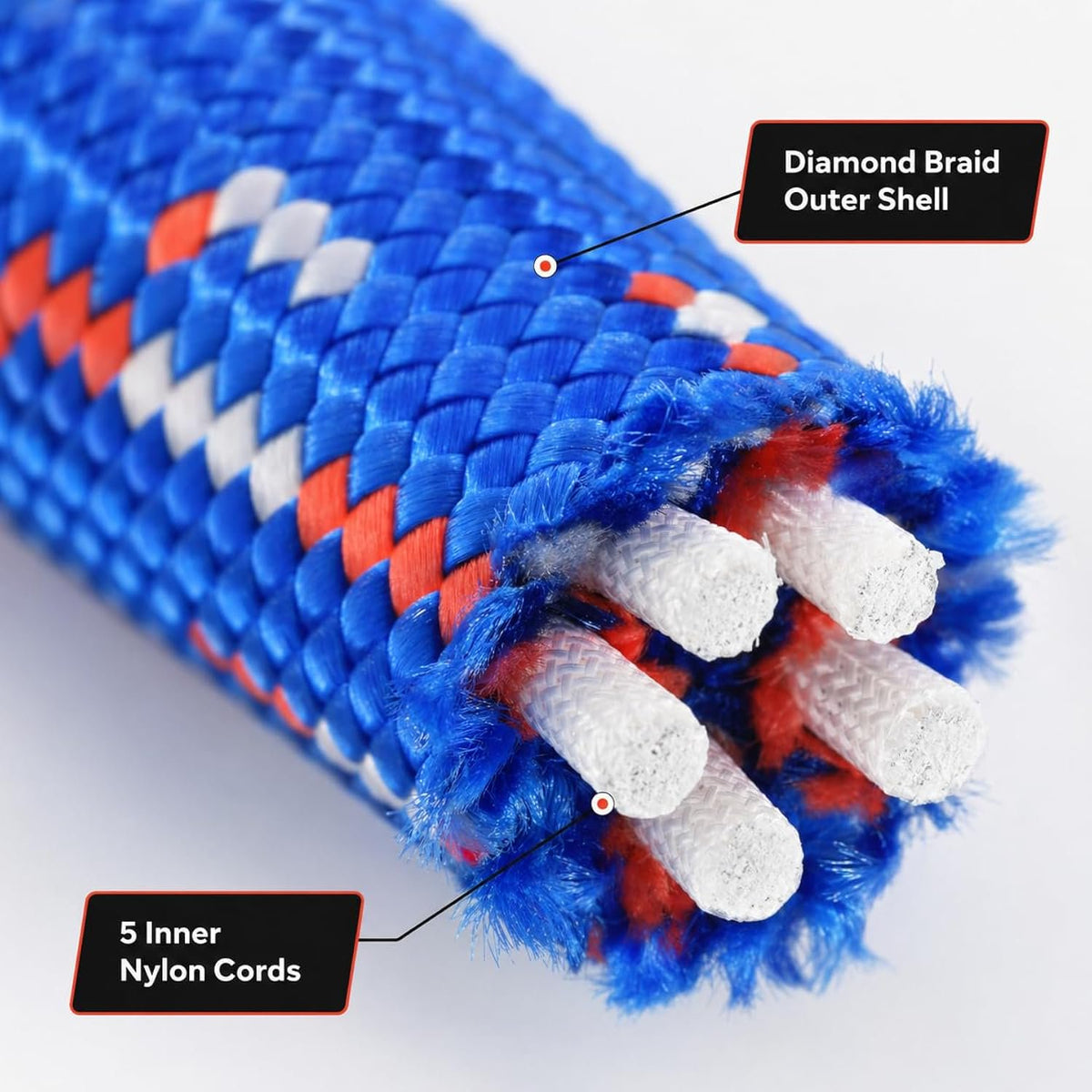 Wellmax Diamond Braid Nylon Rope – Extra Thick All Purpose Braided Flag Line Utility Line with Shock Absorption – UV Resistant, High Strength & Weather Resistant - 3/8" X 50FT