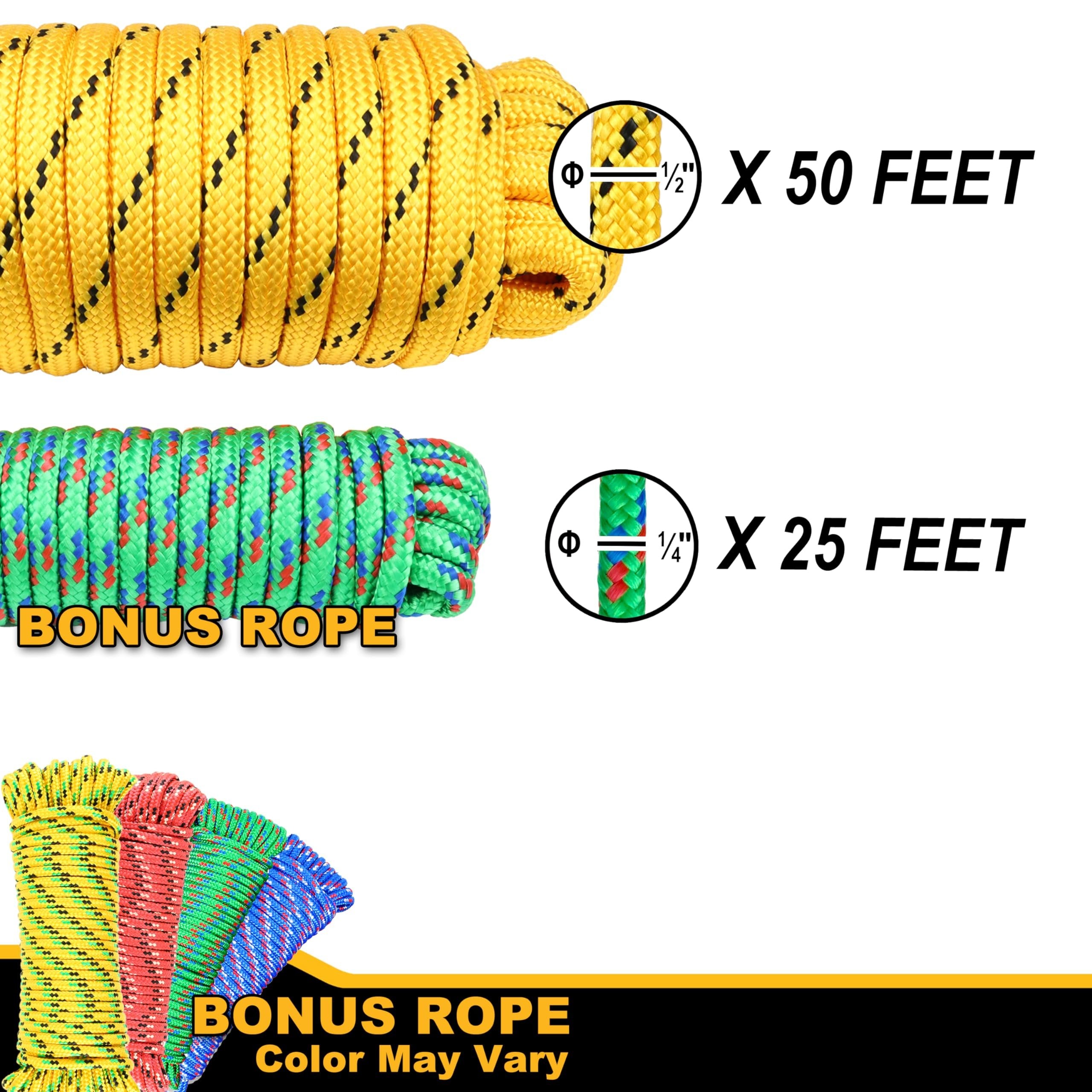 Wellmax Diamond Braid Nylon Rope, 1/2 in X 50 Foot with UV Protection and Weather Resistance, Red and White