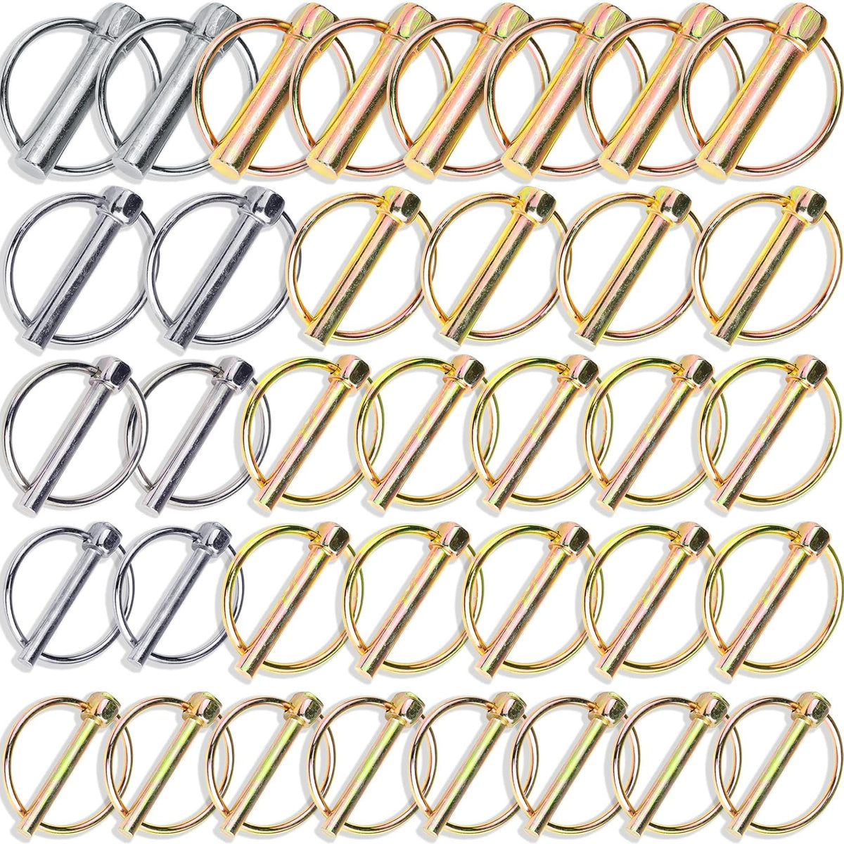 Wellmax 36 Pcs Lynch Pin Assortment in 3/16", 1/4", 5/16" and 7/16" Diameter Zinc-Plated Heavy Duty Safety Pins