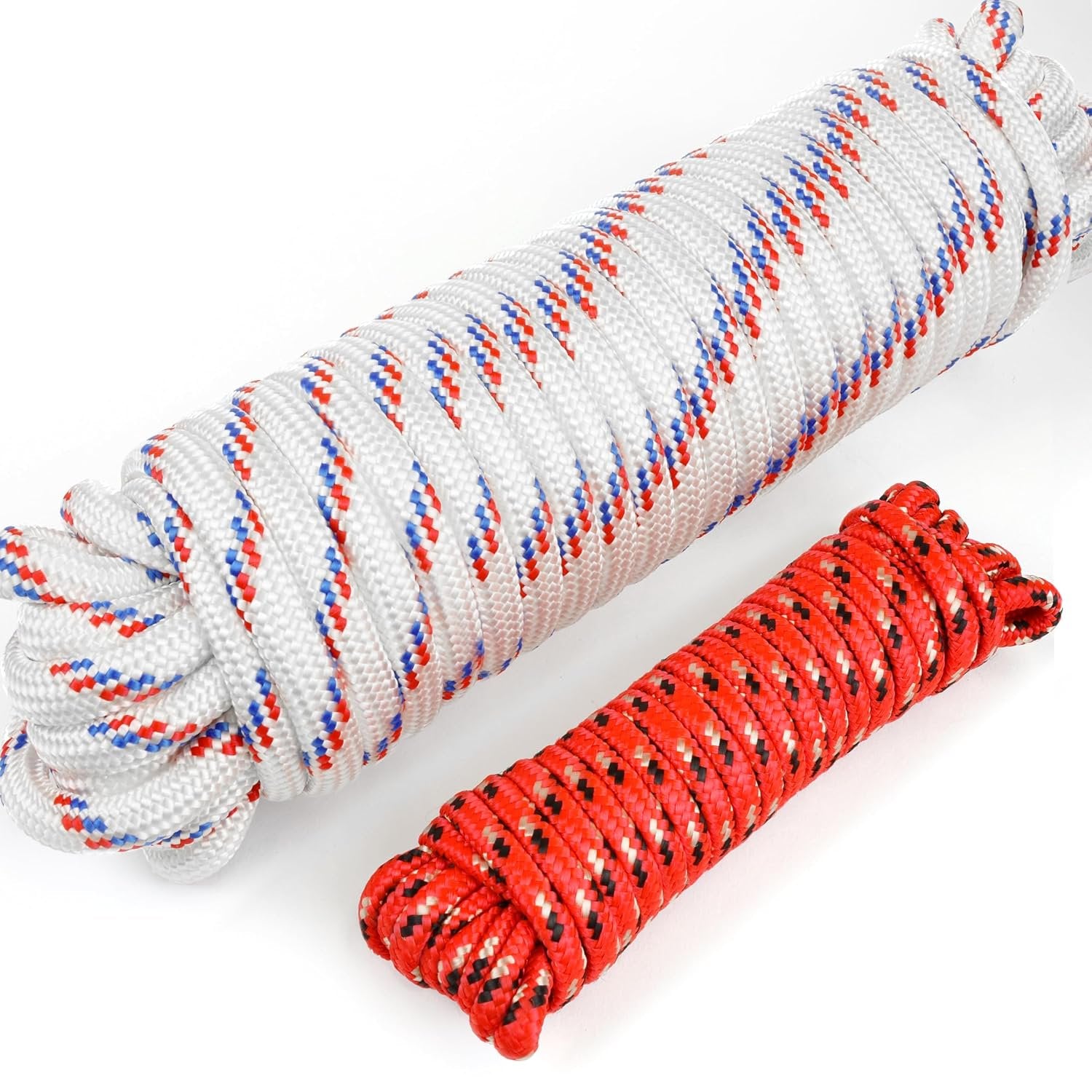 Wellmax Diamond Braid Nylon Rope, 1/2 in X 50 Foot with UV Protection and Weather Resistance, Red and White