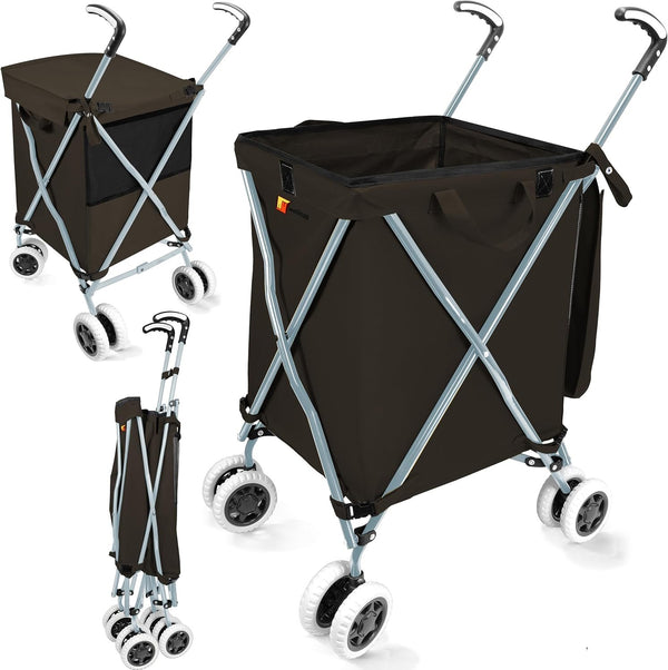 Wellmax WM99100 Series Folding Shopping Cart with Wheels, Grocery Cart with Removable Canvas with Cover, Lightweight Utility Cart for Groceries and Laundry - Holds up to 120 lbs