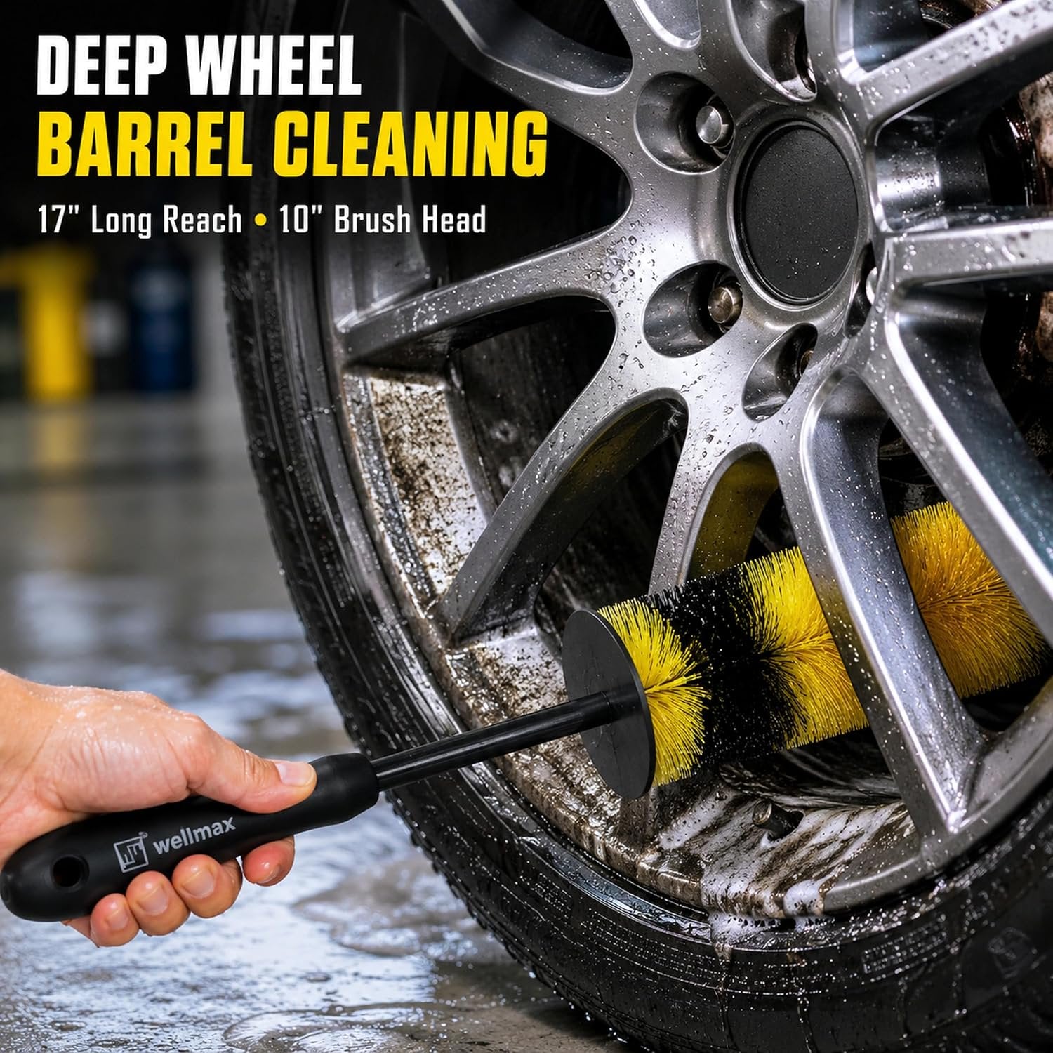 Wellmax 17” Car Wheel Brush, Scratch-Free Rim Cleaning Brush