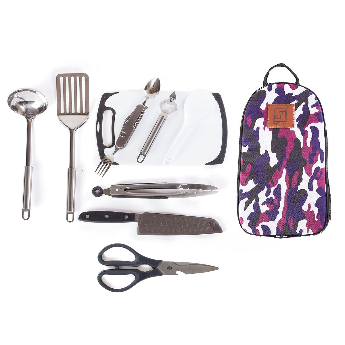 Wellmax Camping Utensils Cooking Set, Camping cookware with Kitchen Knife and Equipment, Camping Accessories and Supplies with Travel Organizer